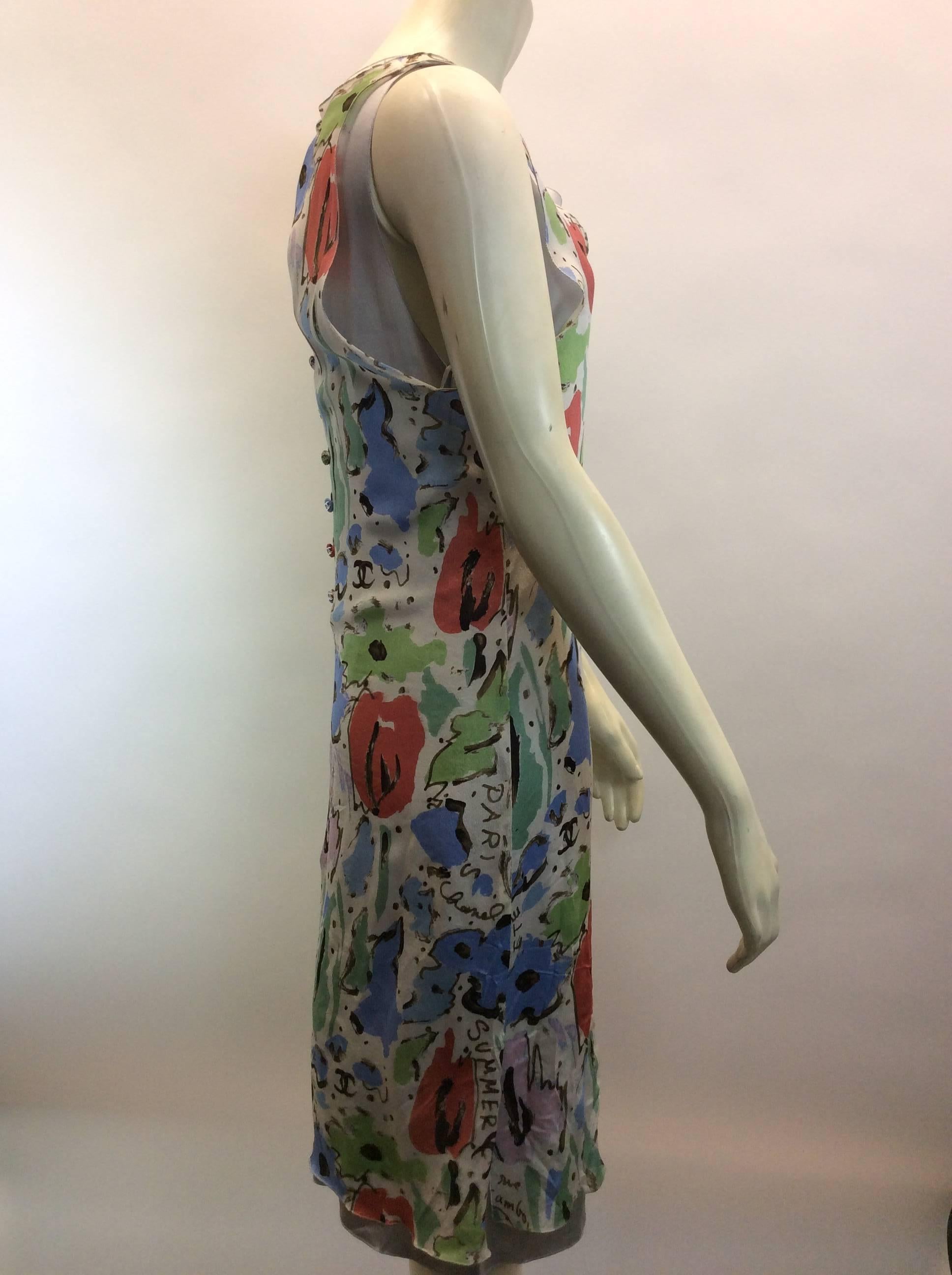 Chanel Multi-color Print Silk Dress In Excellent Condition For Sale In Narberth, PA