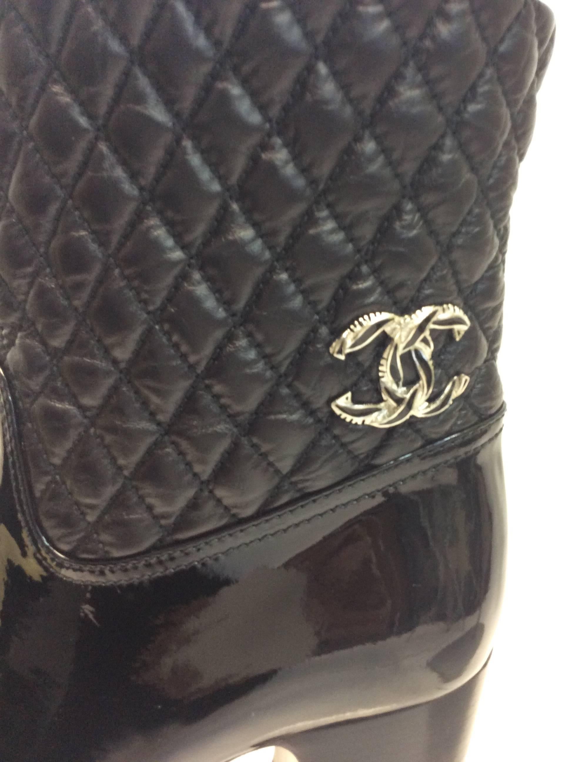 Chanel Patent Leather Quilted Ankle Boots  For Sale 2