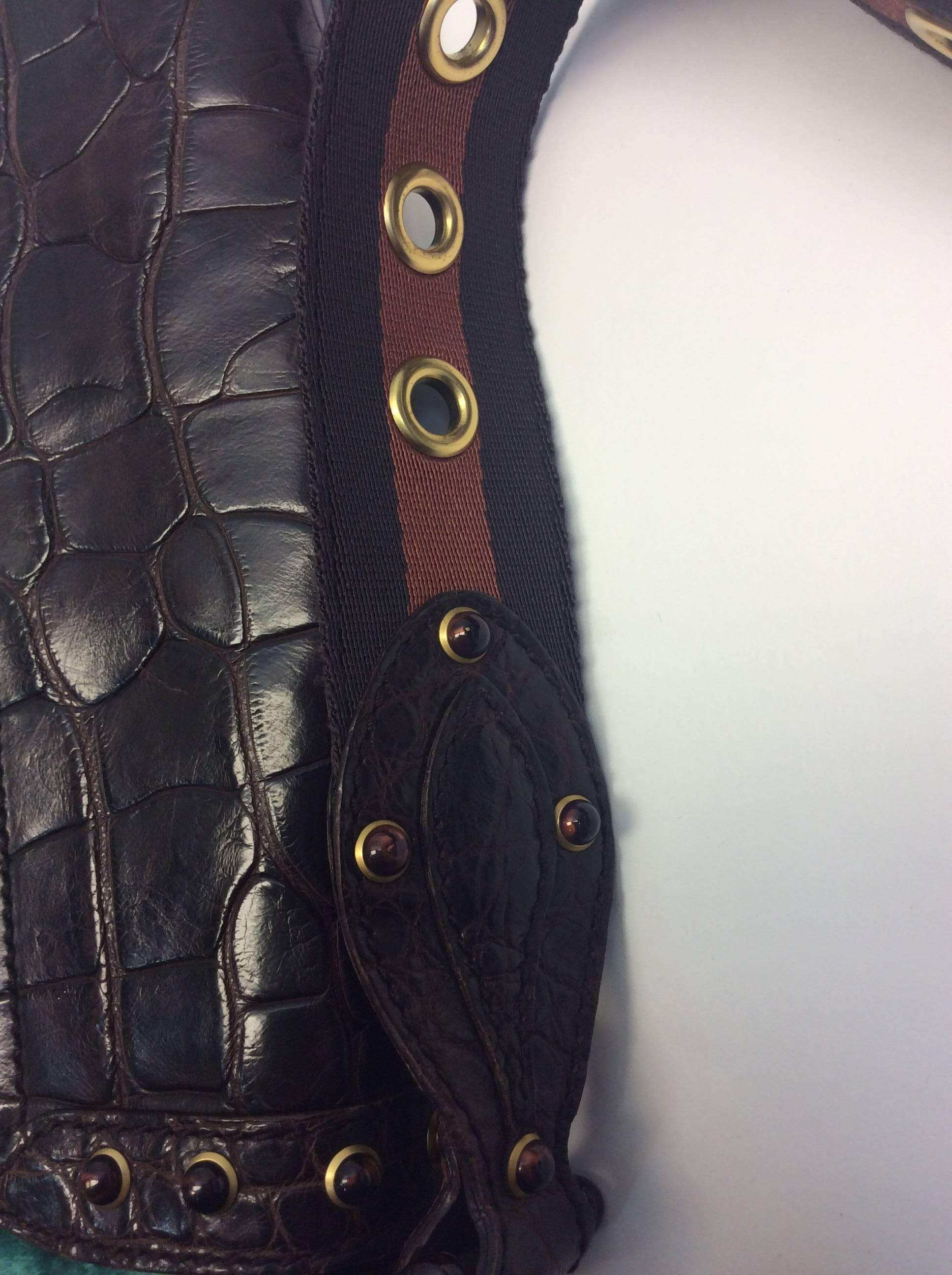 Gucci Tom Ford Crocodile and Velvet Horsebit Shoulder Bag For Sale 2