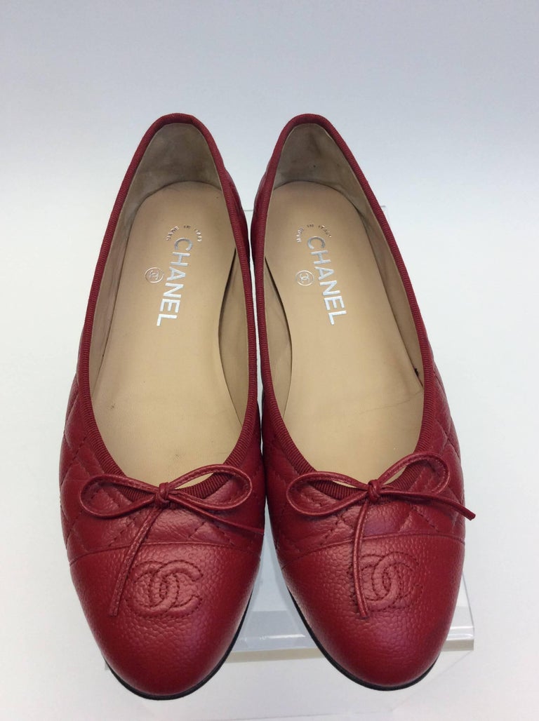 Chanel Red Leather Quilted Flats For Sale at 1stDibs