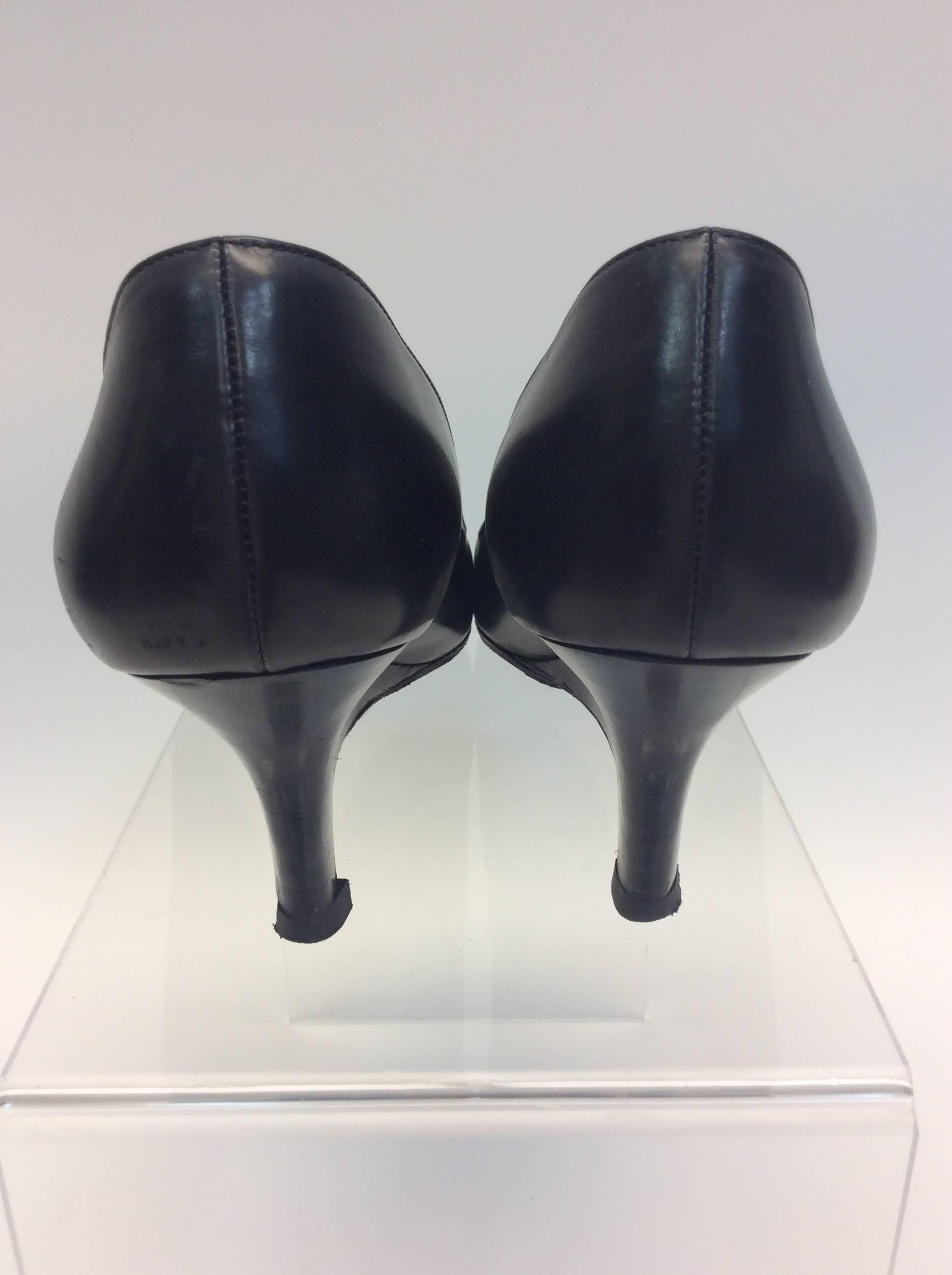 Prada Black Leather Peep Toe Wedge In Excellent Condition For Sale In Narberth, PA