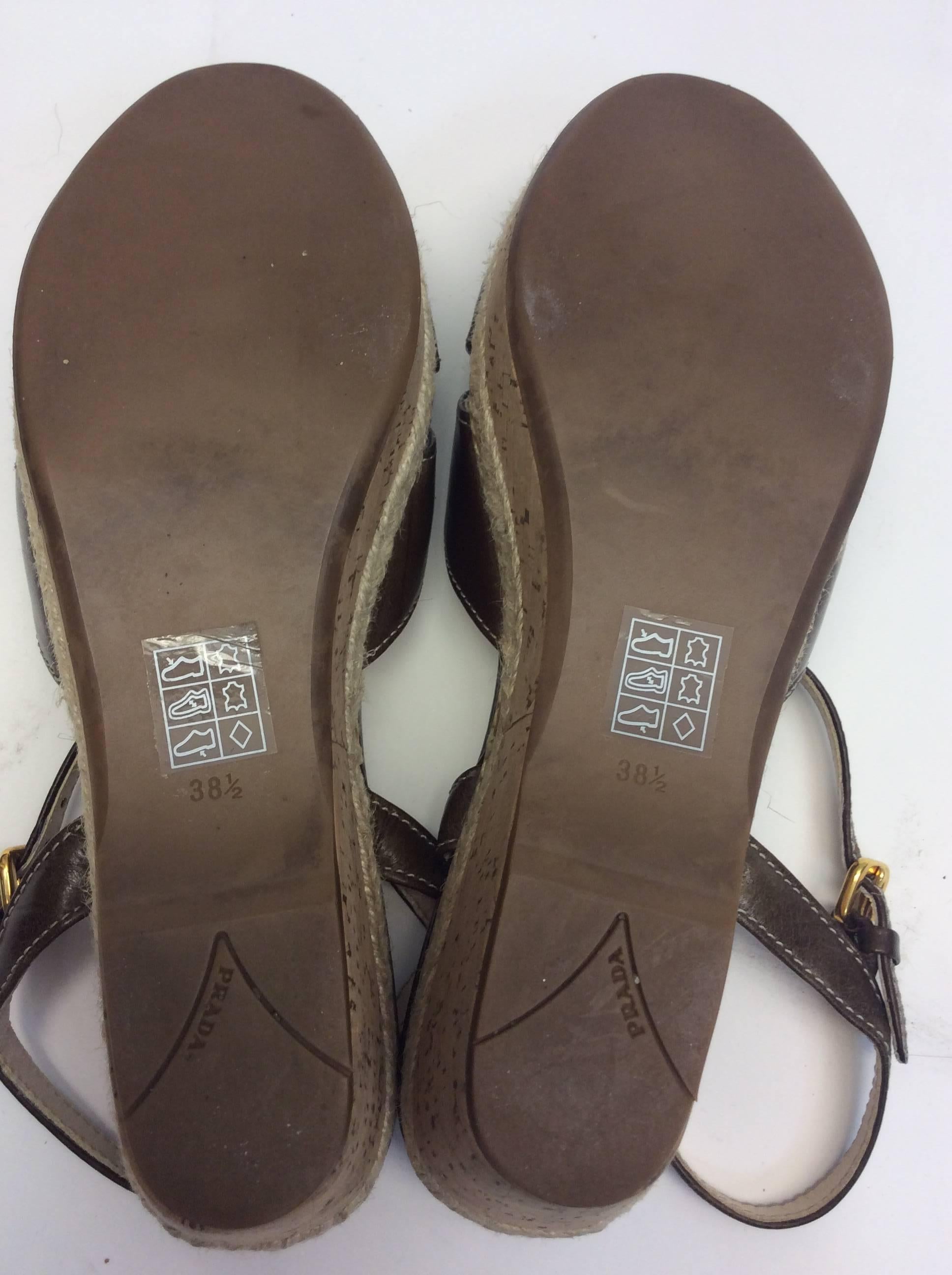 Prada Brown Leather Wedge Sandal For Sale 1