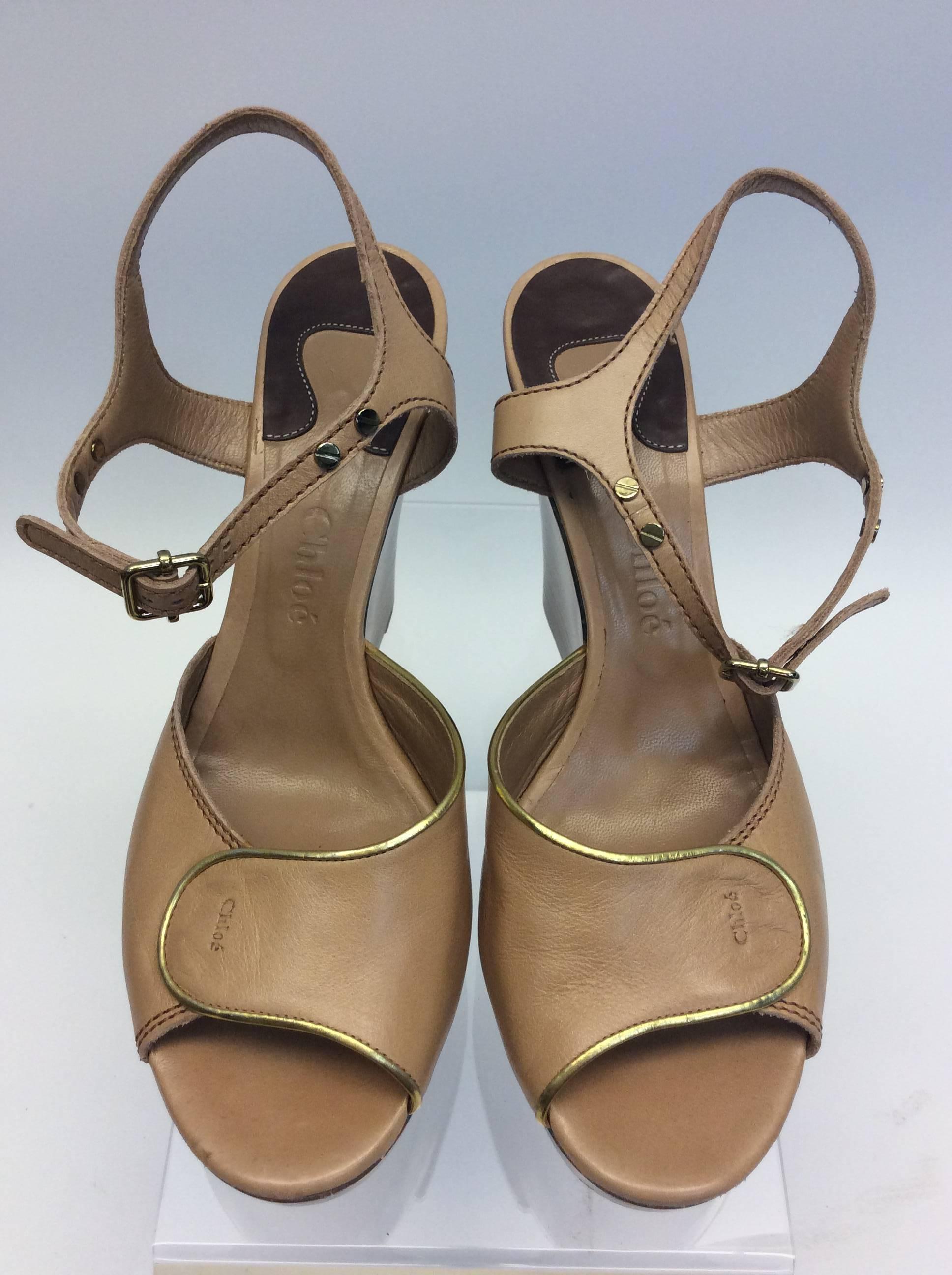 Women's Chloe Tan Leather Wedge For Sale
