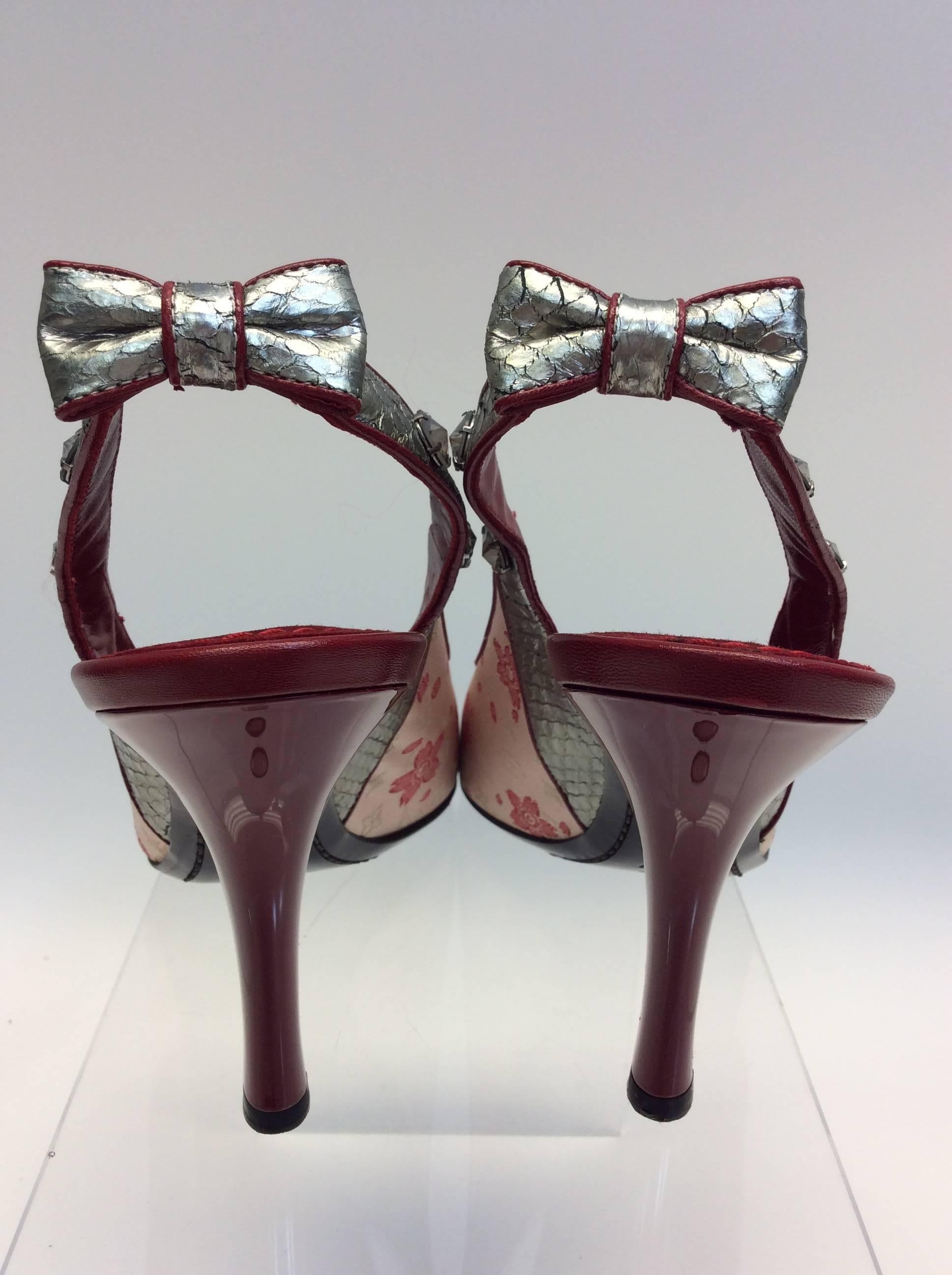 Brown Louis Vuitton Red and Pink Floral Peep Toe Heel For Sale