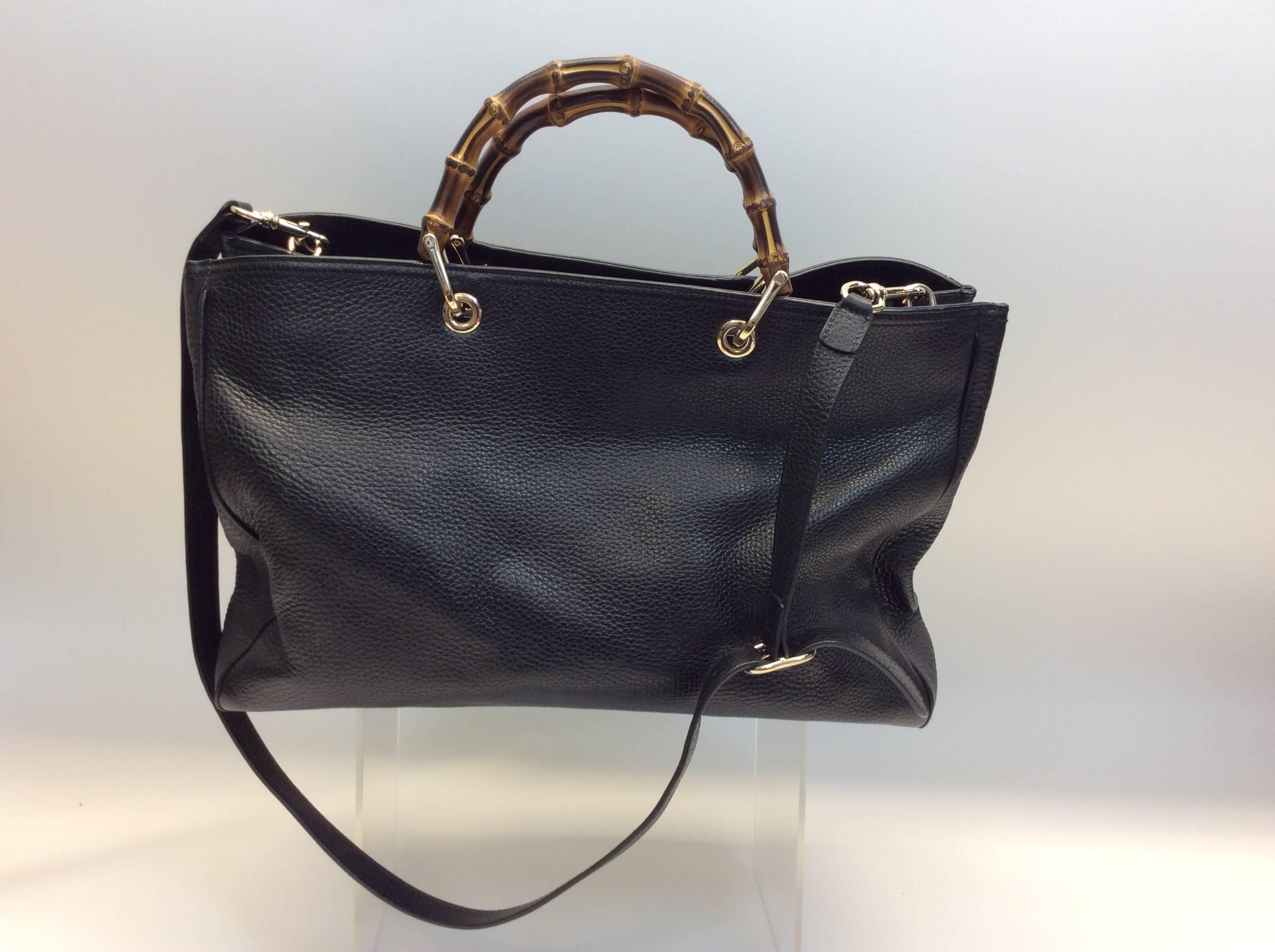 Gucci Black Leather Bamboo Tote In Excellent Condition For Sale In Narberth, PA