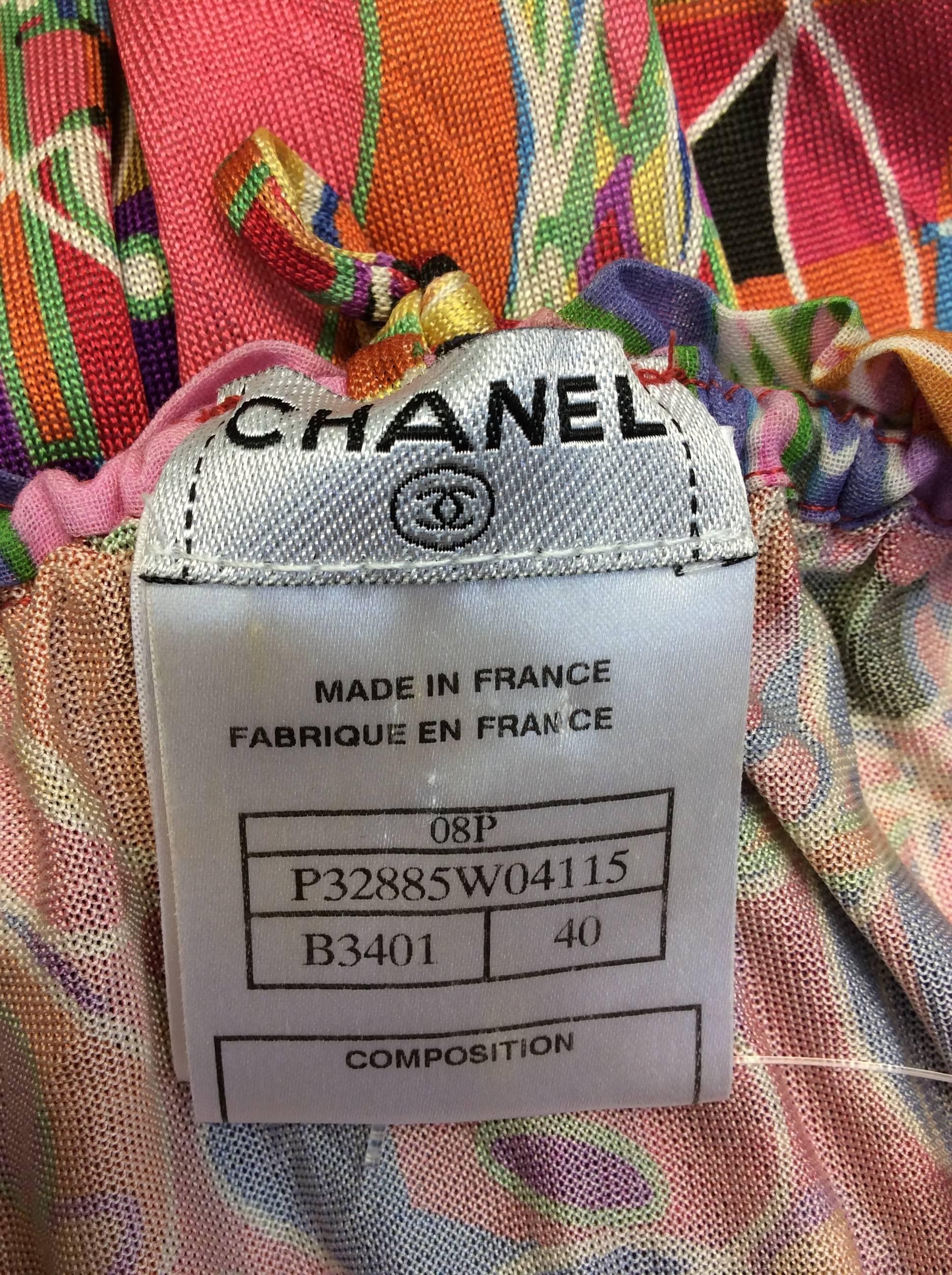 Chanel Print Silk Strapless Dress For Sale 3