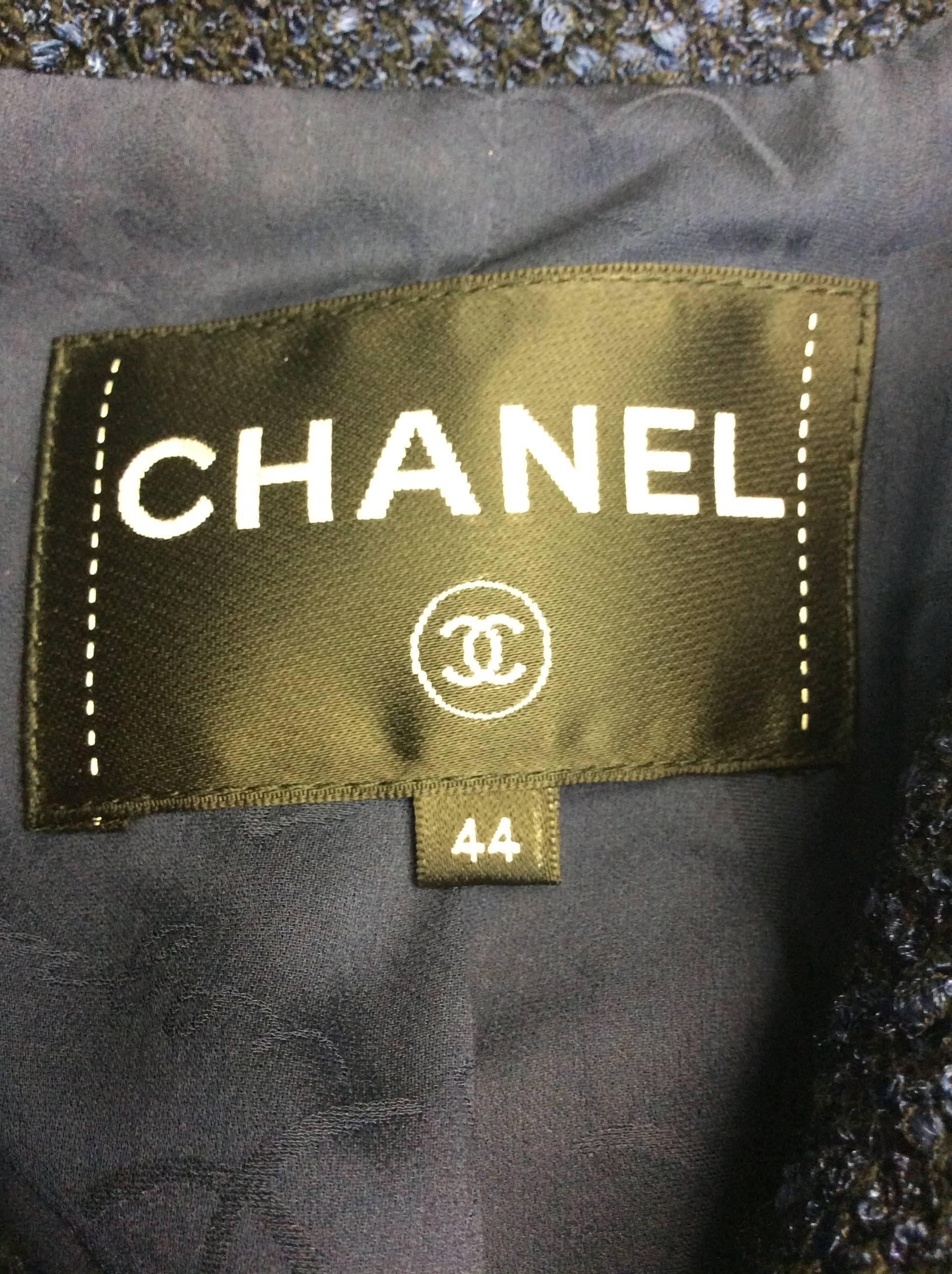 Chanel Blue and Black Jacket with Silver Hardware For Sale 4