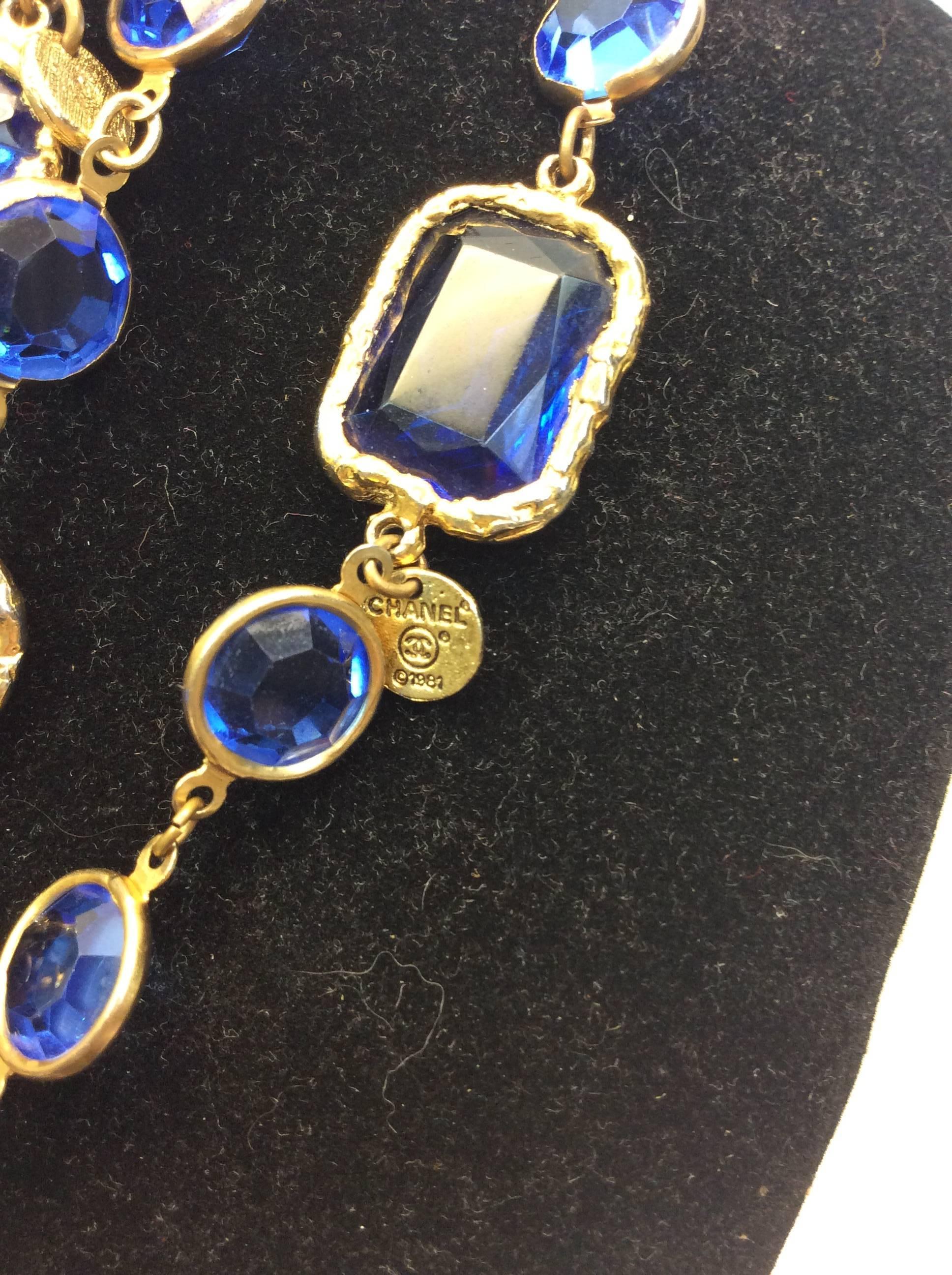 Women's Chanel Gold and Blue Chicklet Necklace