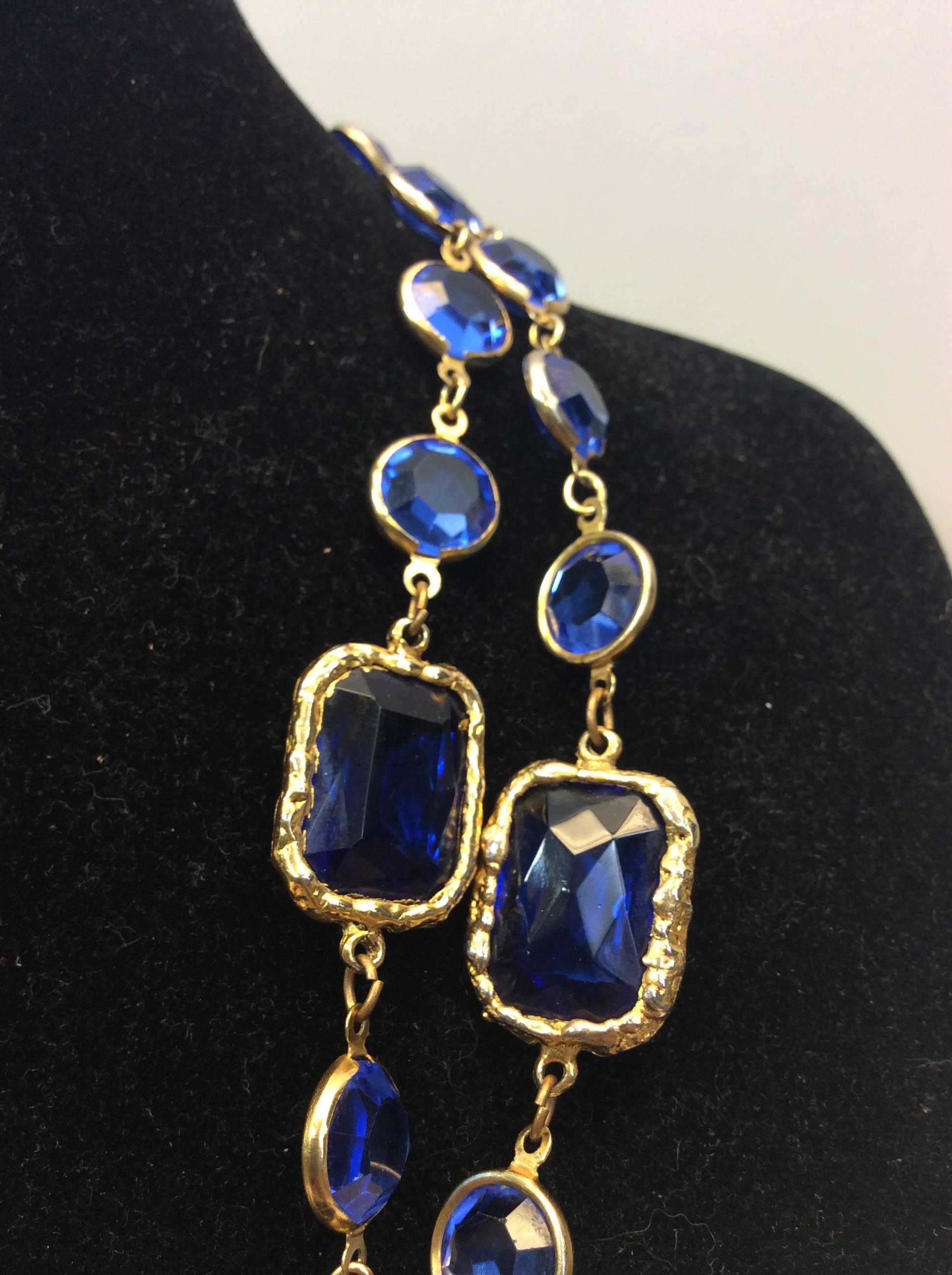 Chanel Gold and Blue Chicklet Necklace 1