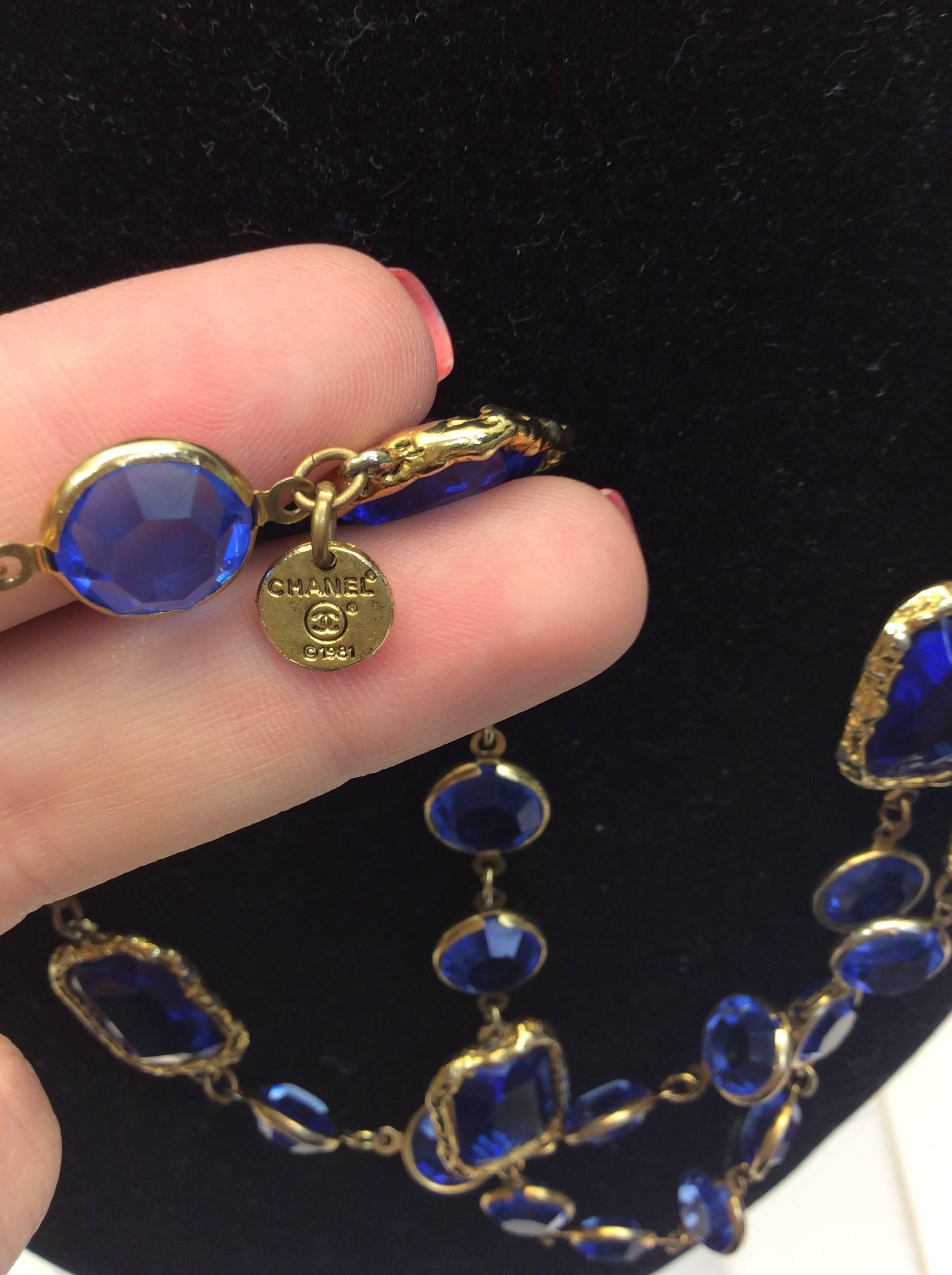 Chanel Gold and Blue Chicklet Necklace 2