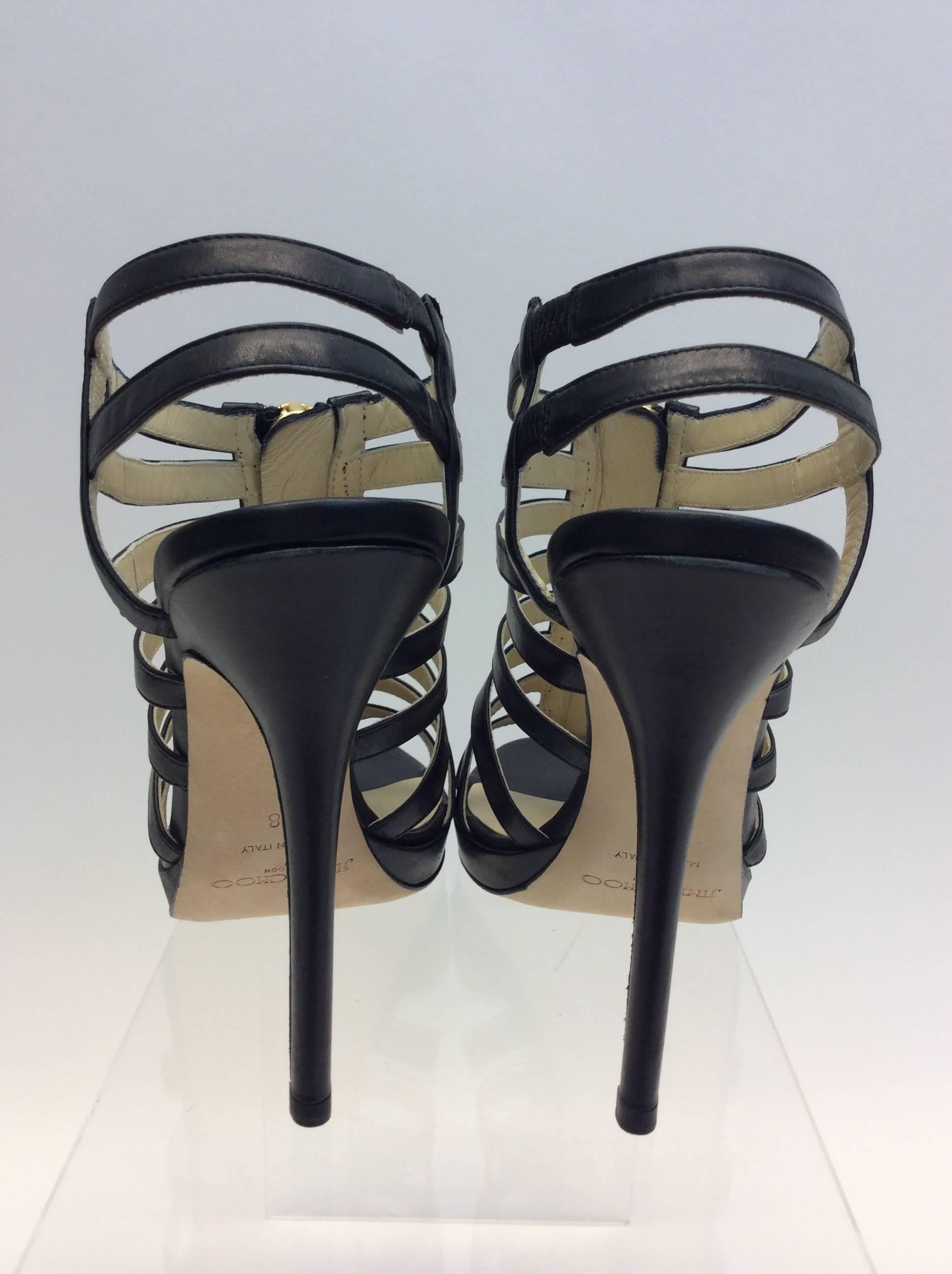 Jimmy Choo Black Strappy Heeled Sandal In New Condition For Sale In Narberth, PA