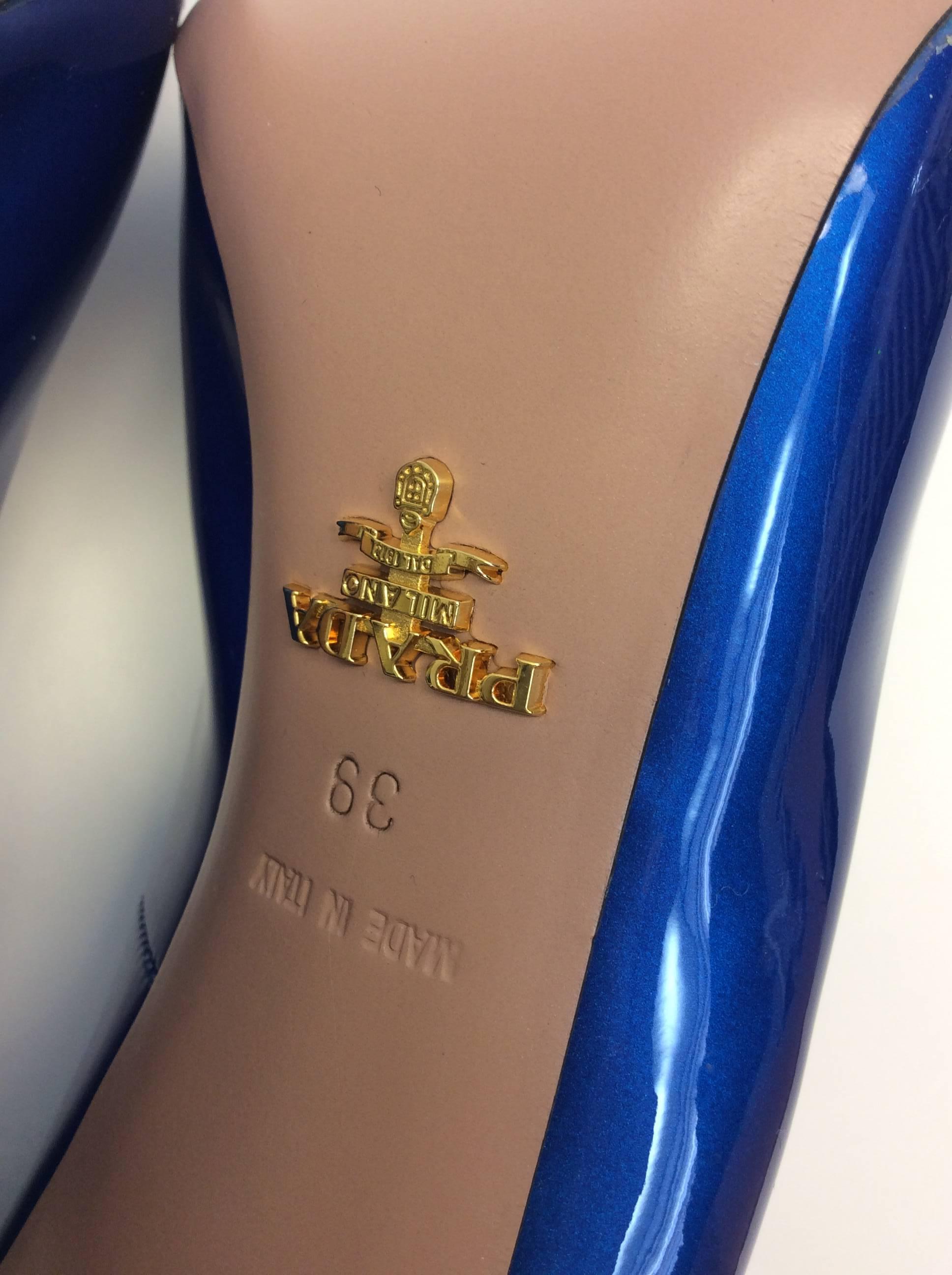 Women's Prada Royal Blue Patent Leather Pump For Sale