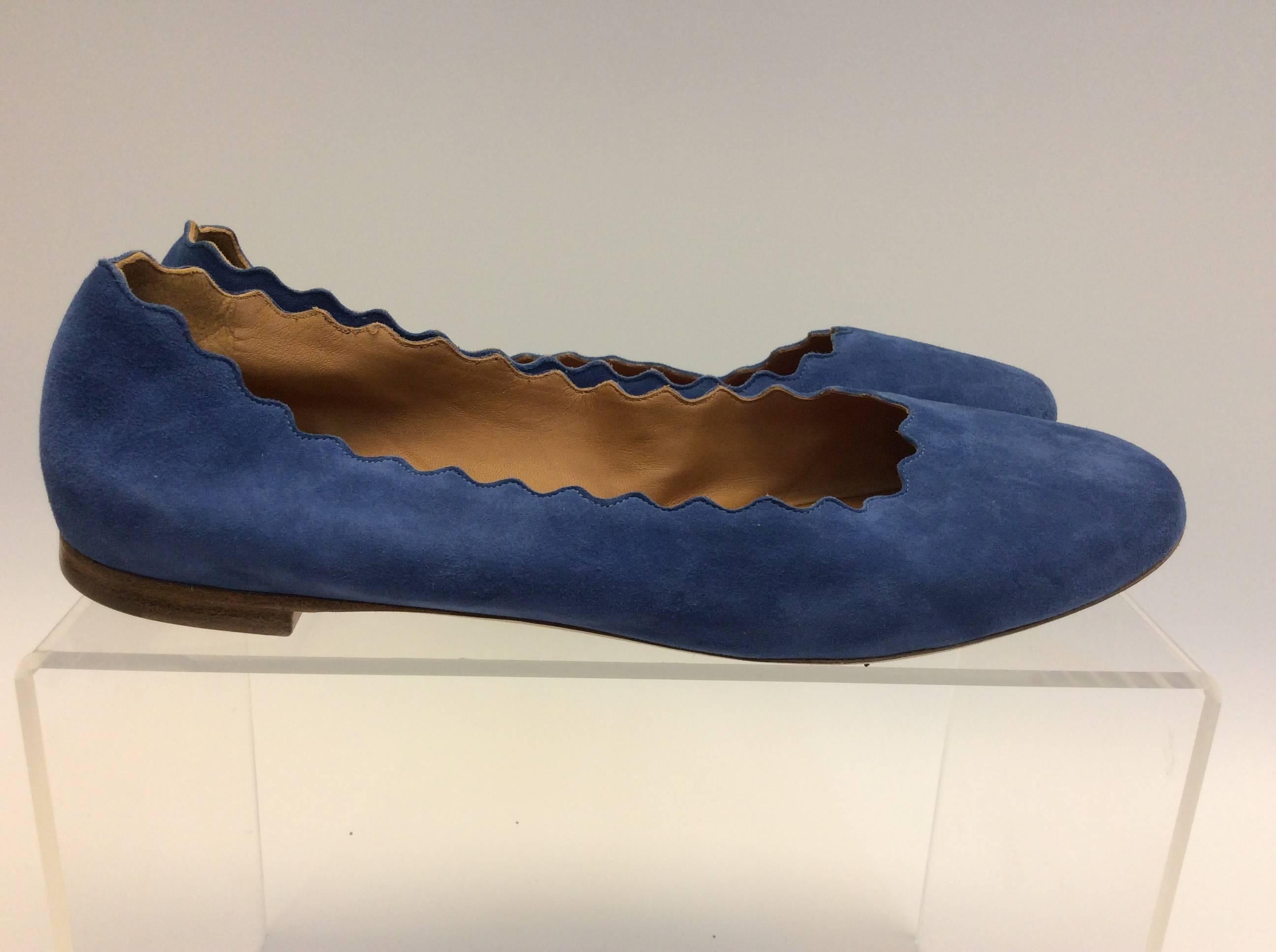 Chloe Blue Suede Flats In New Condition For Sale In Narberth, PA