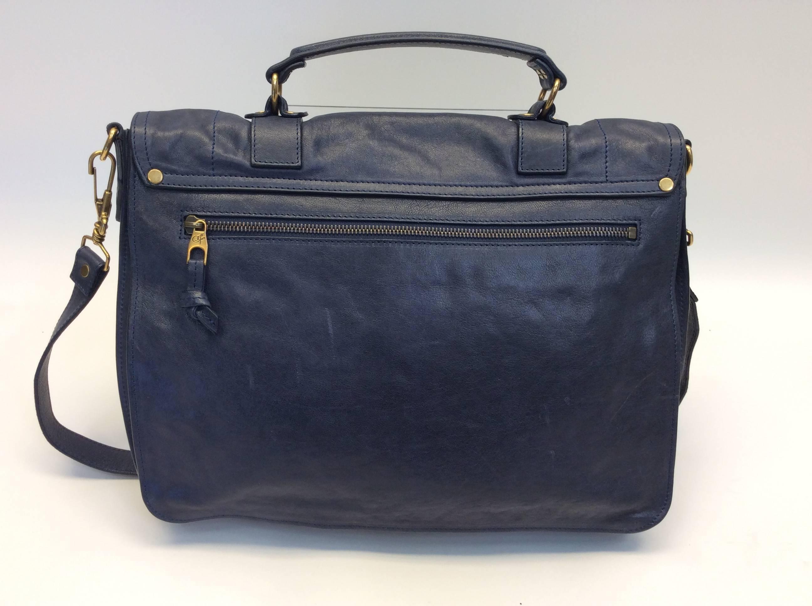 Black Proenza Schouler Navy Blue Leather Messenger Bag NWT For Sale