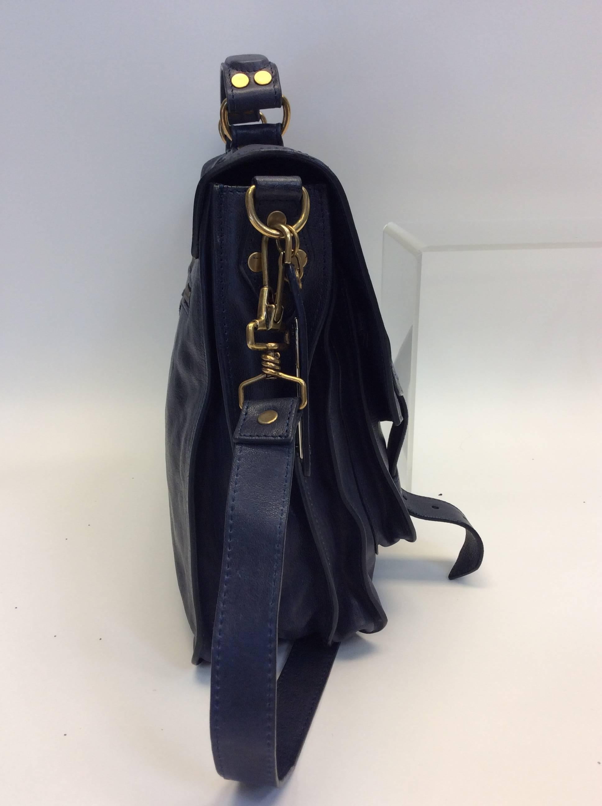 Proenza Schouler Navy Blue Leather Messenger Bag NWT In New Condition For Sale In Narberth, PA