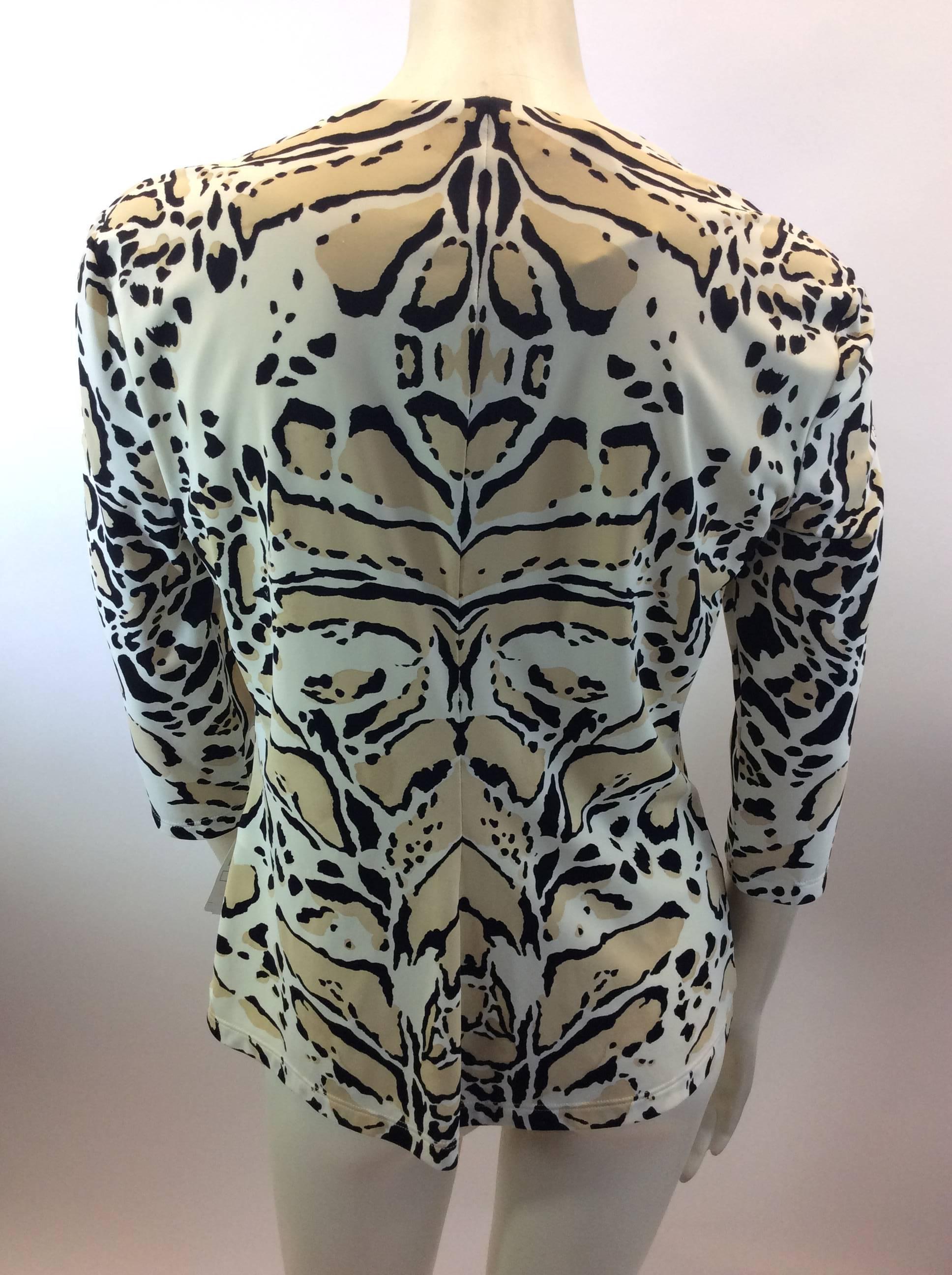 Robert Cavalli Tan and Black Print Blouse NWT In New Condition For Sale In Narberth, PA