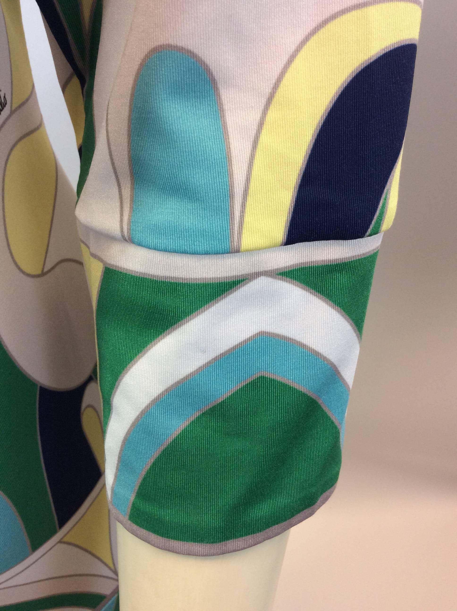 Emilio Pucci Green and Blue Print Silk Dress For Sale 1