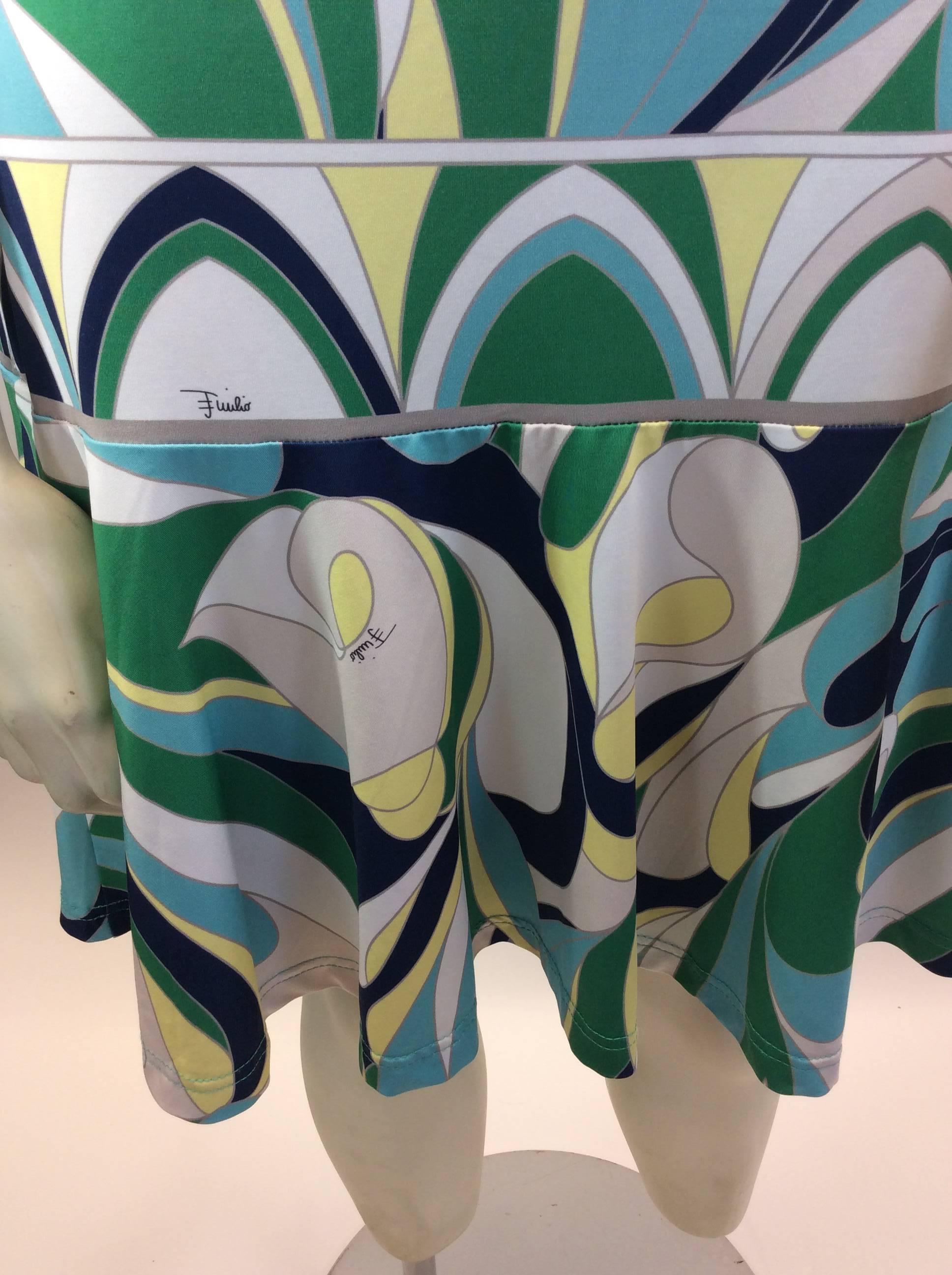 Emilio Pucci Green and Blue Print Silk Dress For Sale 2