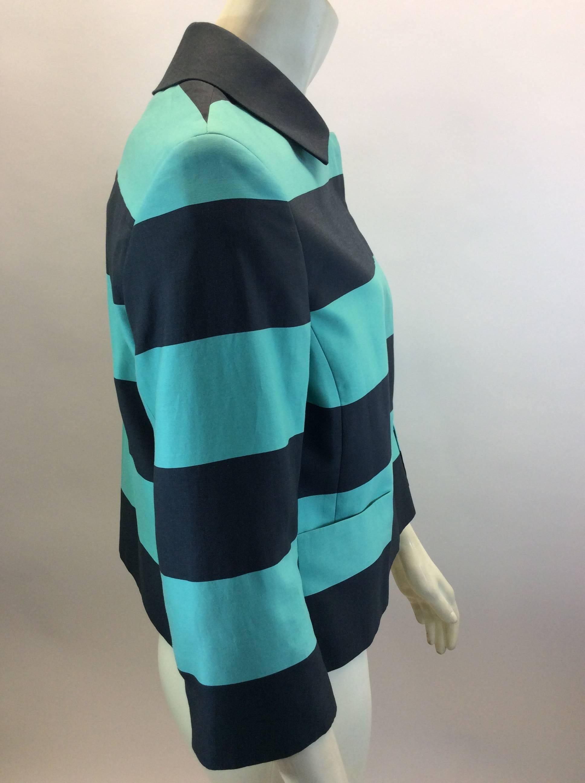 Black Akris Turquoise Striped Cropped Jacket For Sale