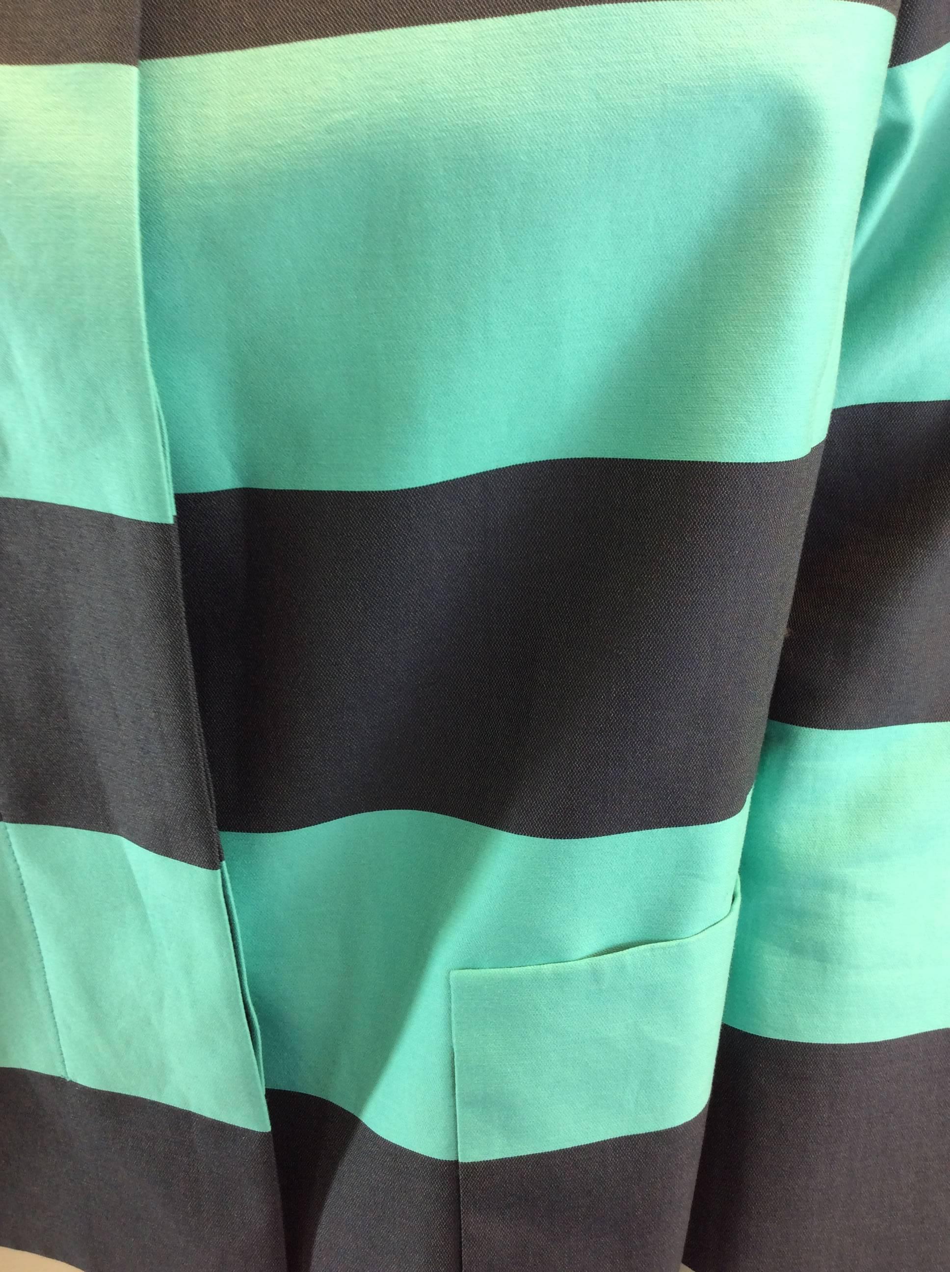 Akris Turquoise Striped Cropped Jacket In Excellent Condition For Sale In Narberth, PA