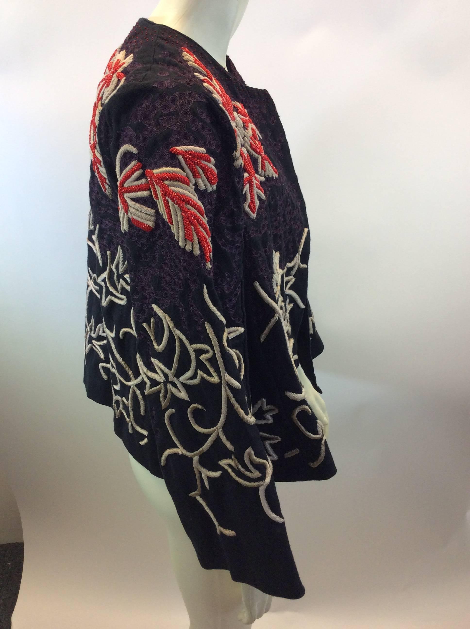 Dries Van Noten Navy Hemp Beaded Jacket In Excellent Condition In Narberth, PA