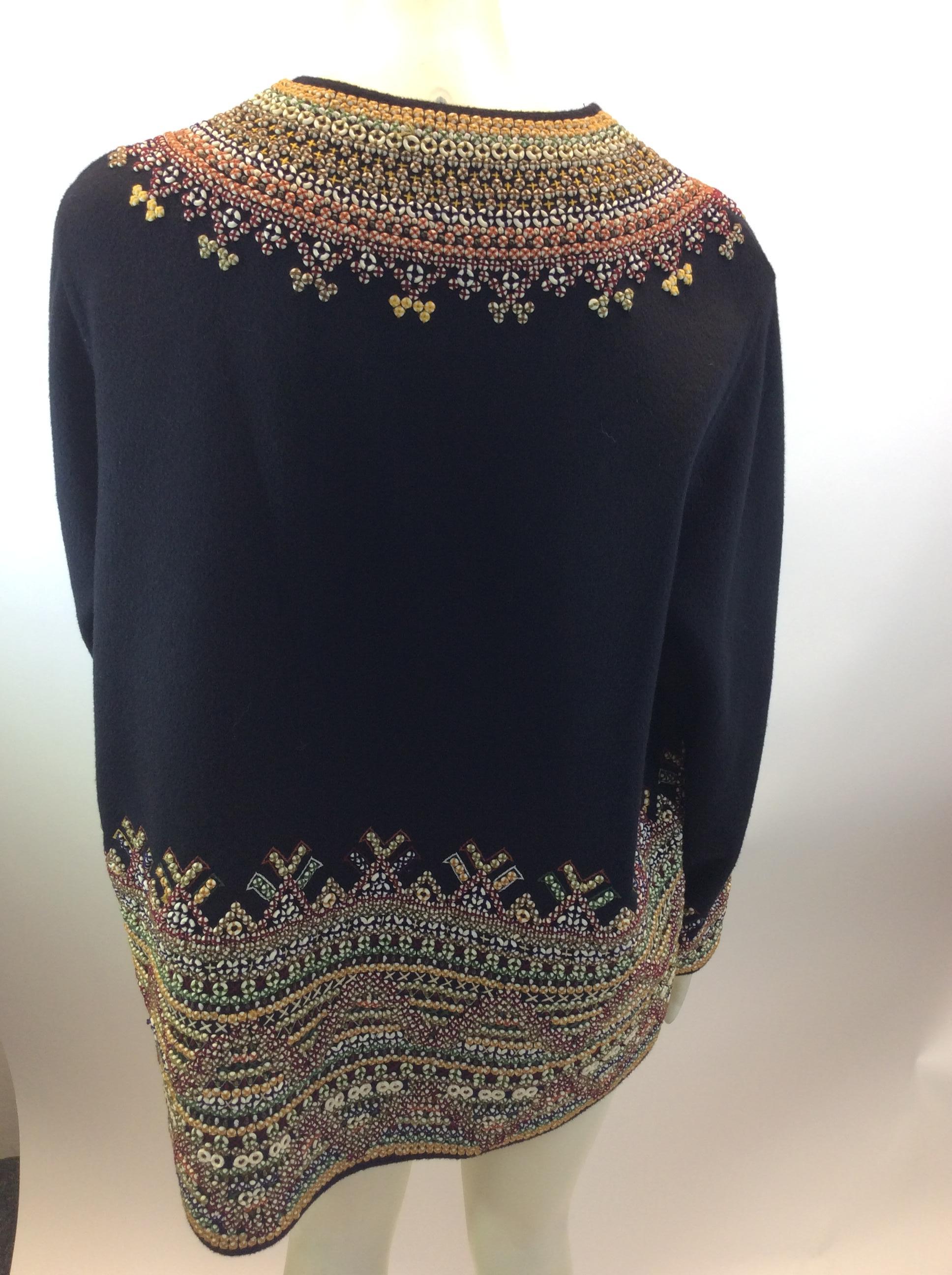 Oscar de la Renta Black Cashmere Beaded Jacket In Excellent Condition For Sale In Narberth, PA