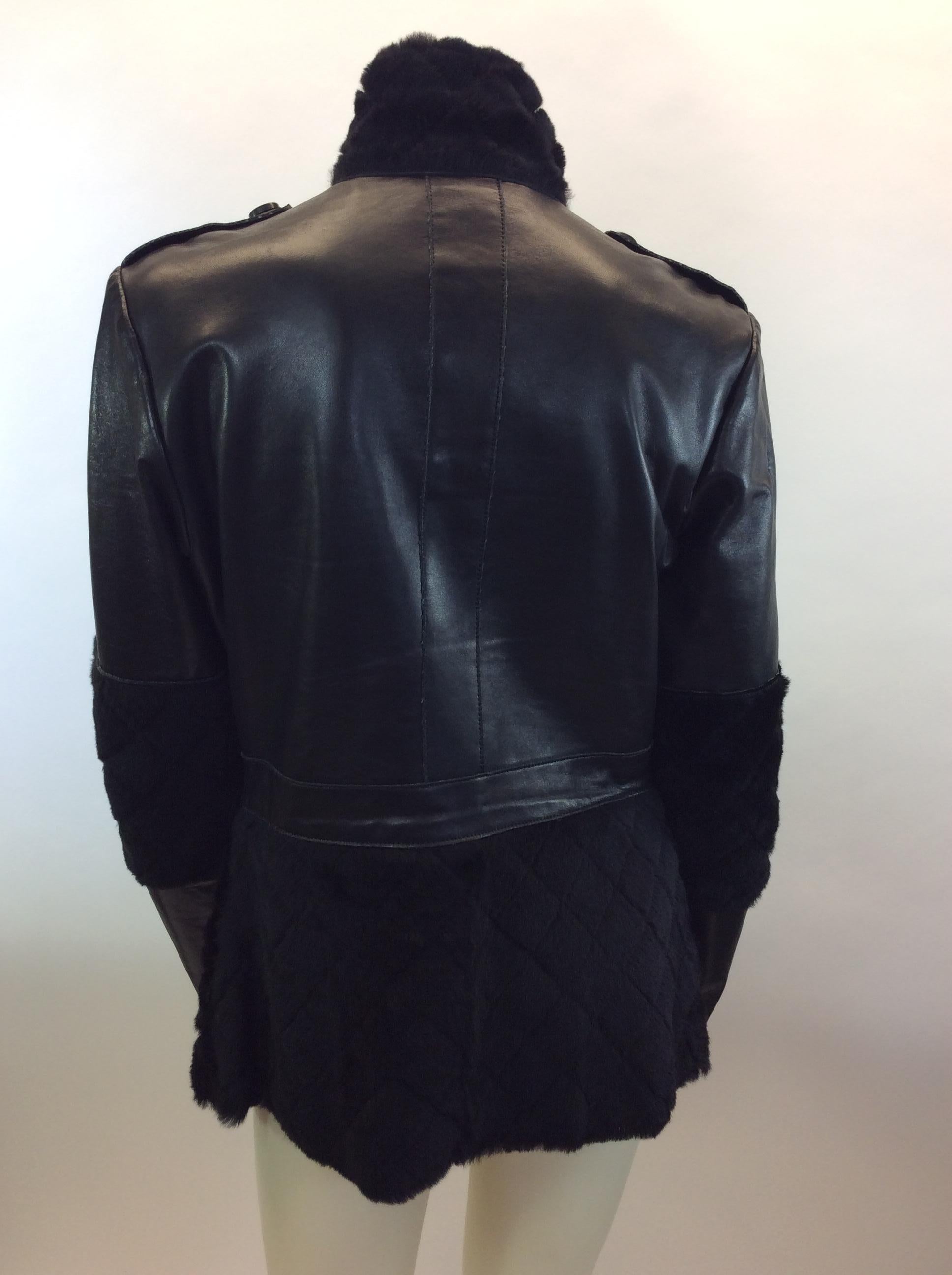 Chanel Black Leather and Wool Coat In Excellent Condition For Sale In Narberth, PA