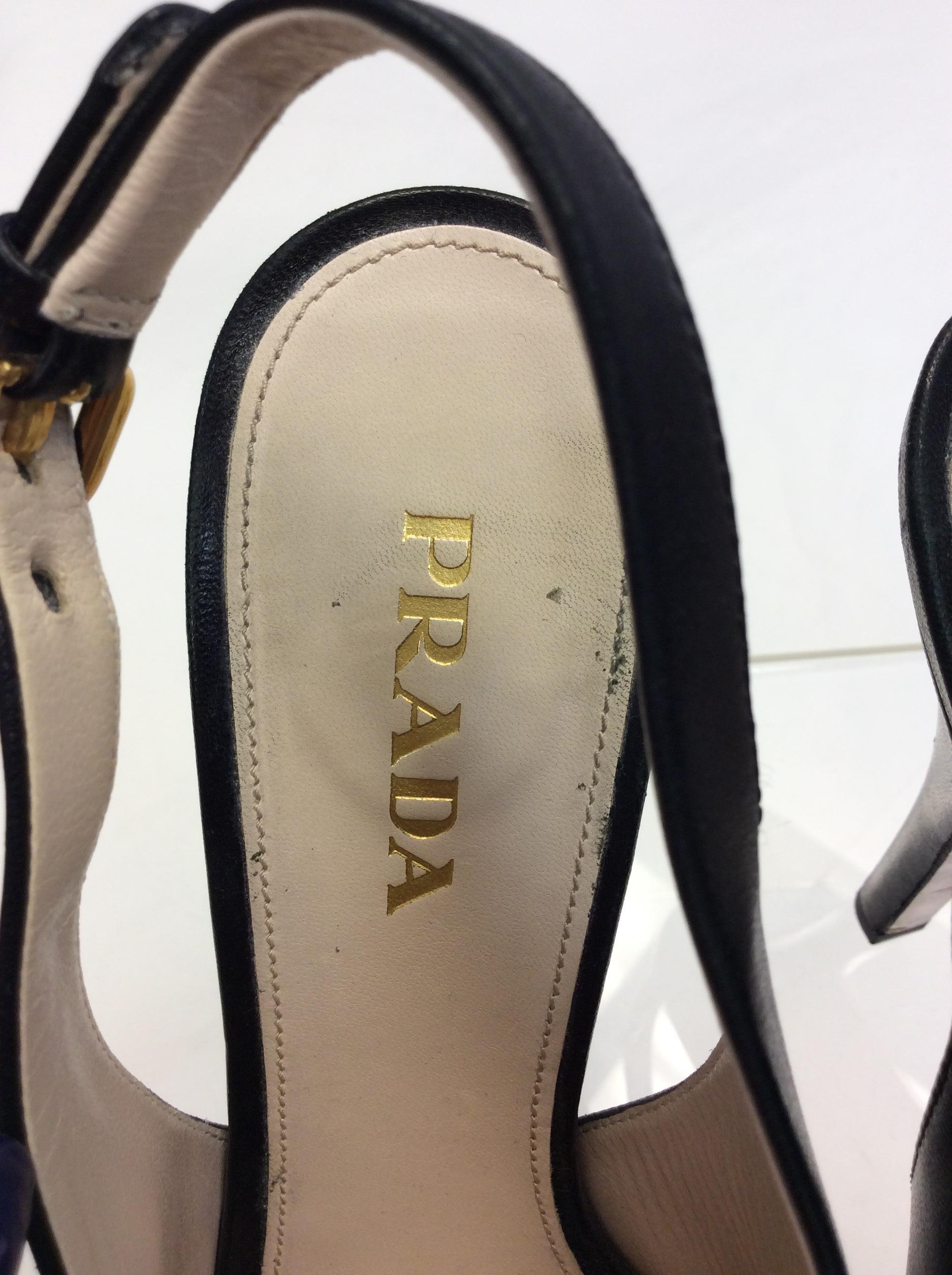 Prada Black Leather Peep Toe Heels For Sale 4