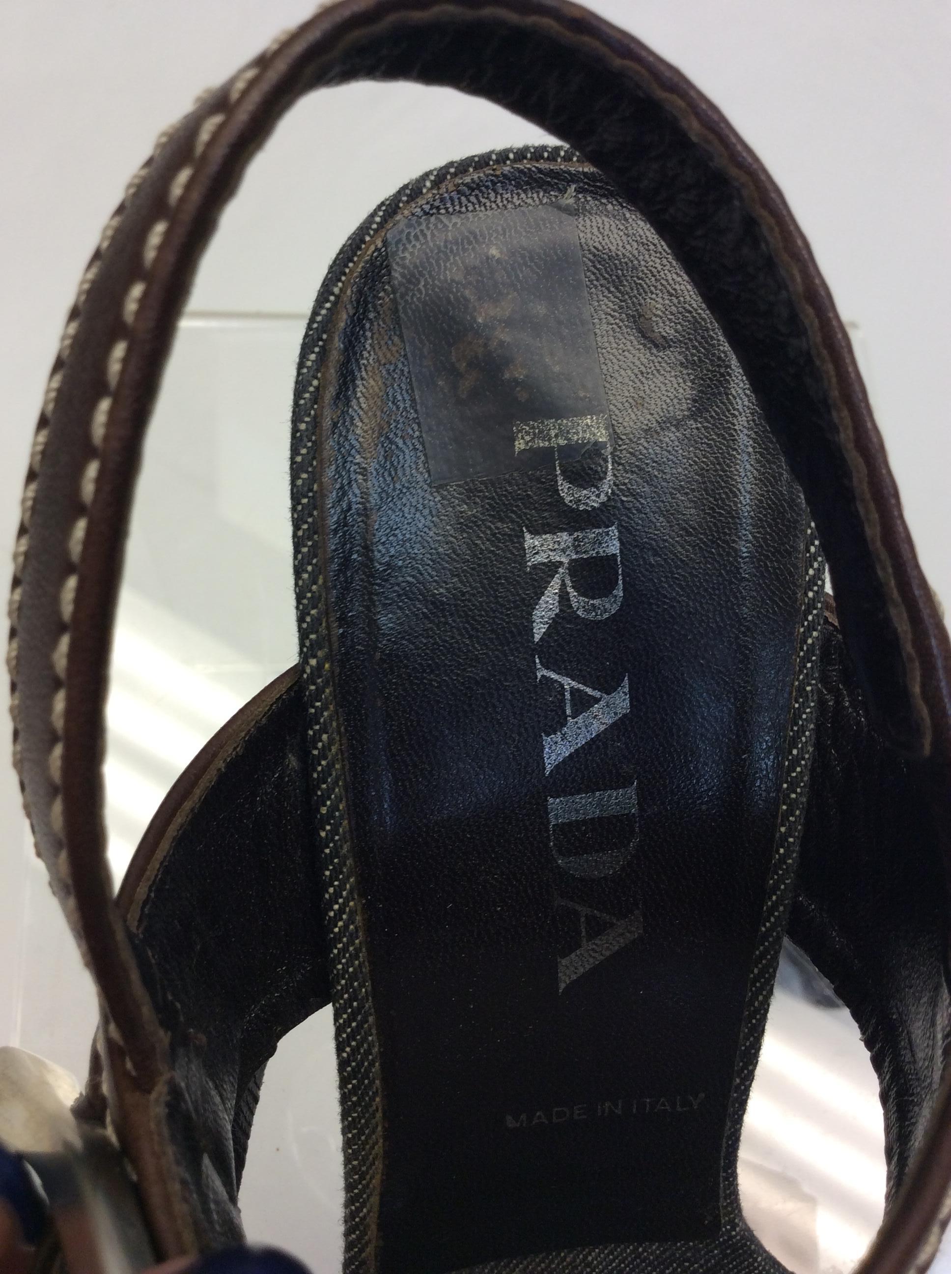 Prada Denim Blue Strappy Heeled Sandal For Sale 1