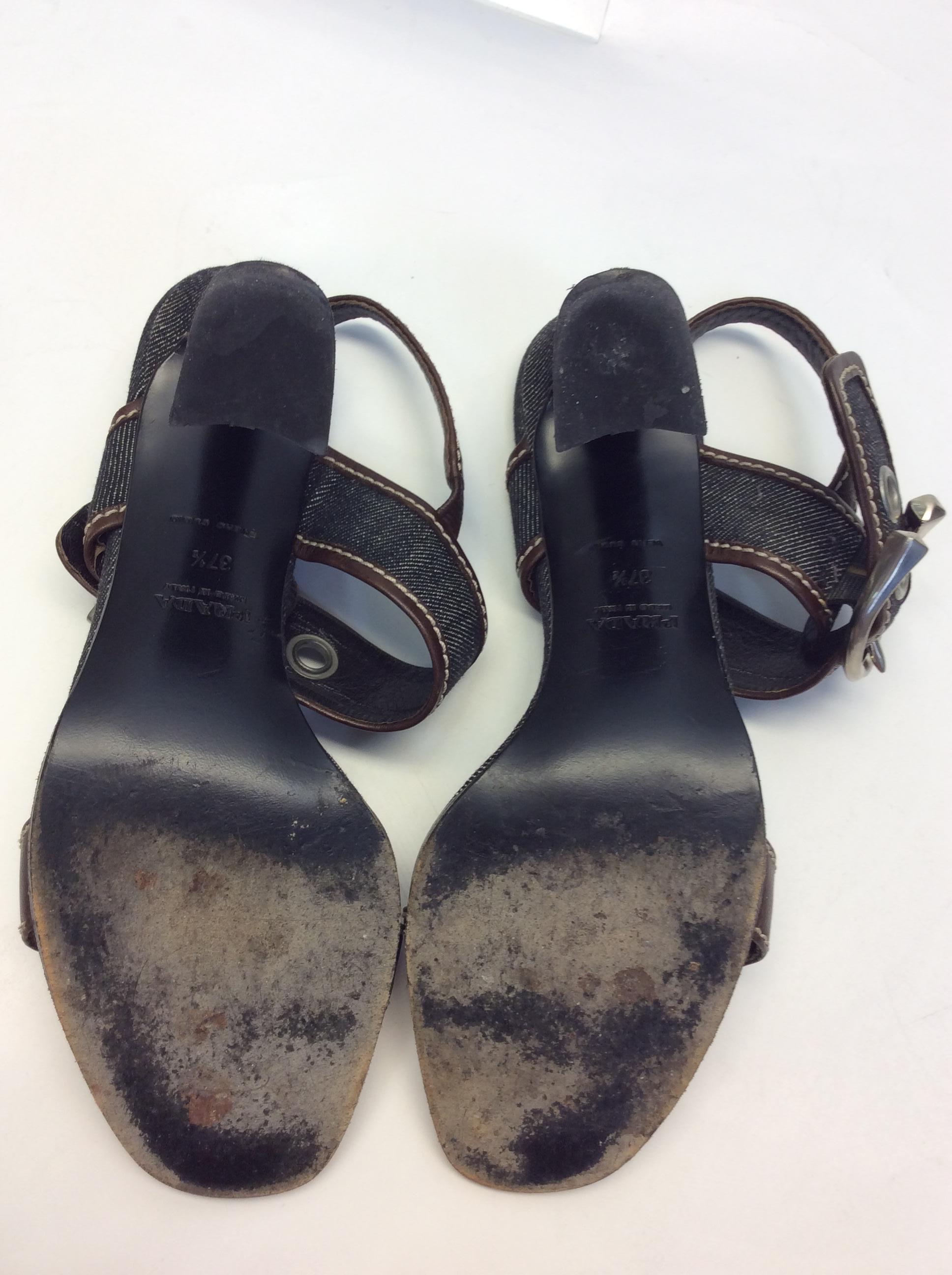 Prada Denim Blue Strappy Heeled Sandal For Sale 2