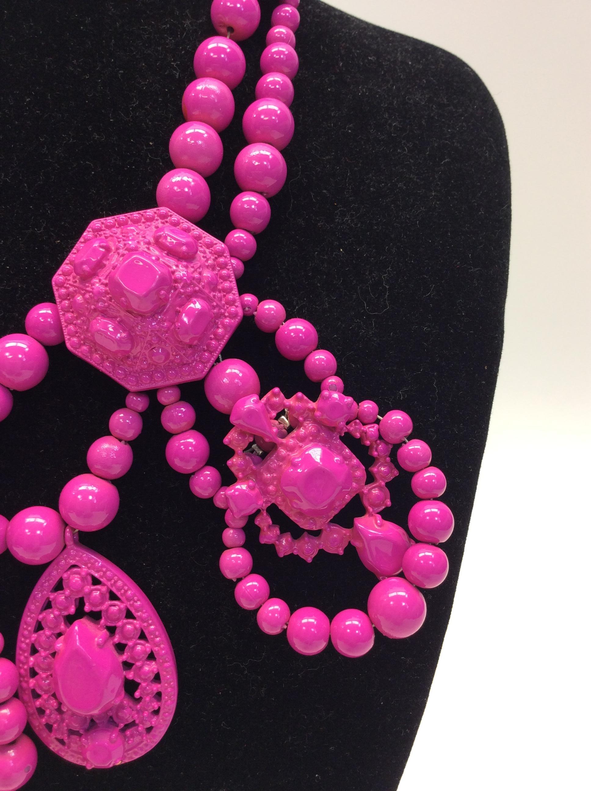 Lanvin Pink Chandelier Beaded Necklace For Sale 1