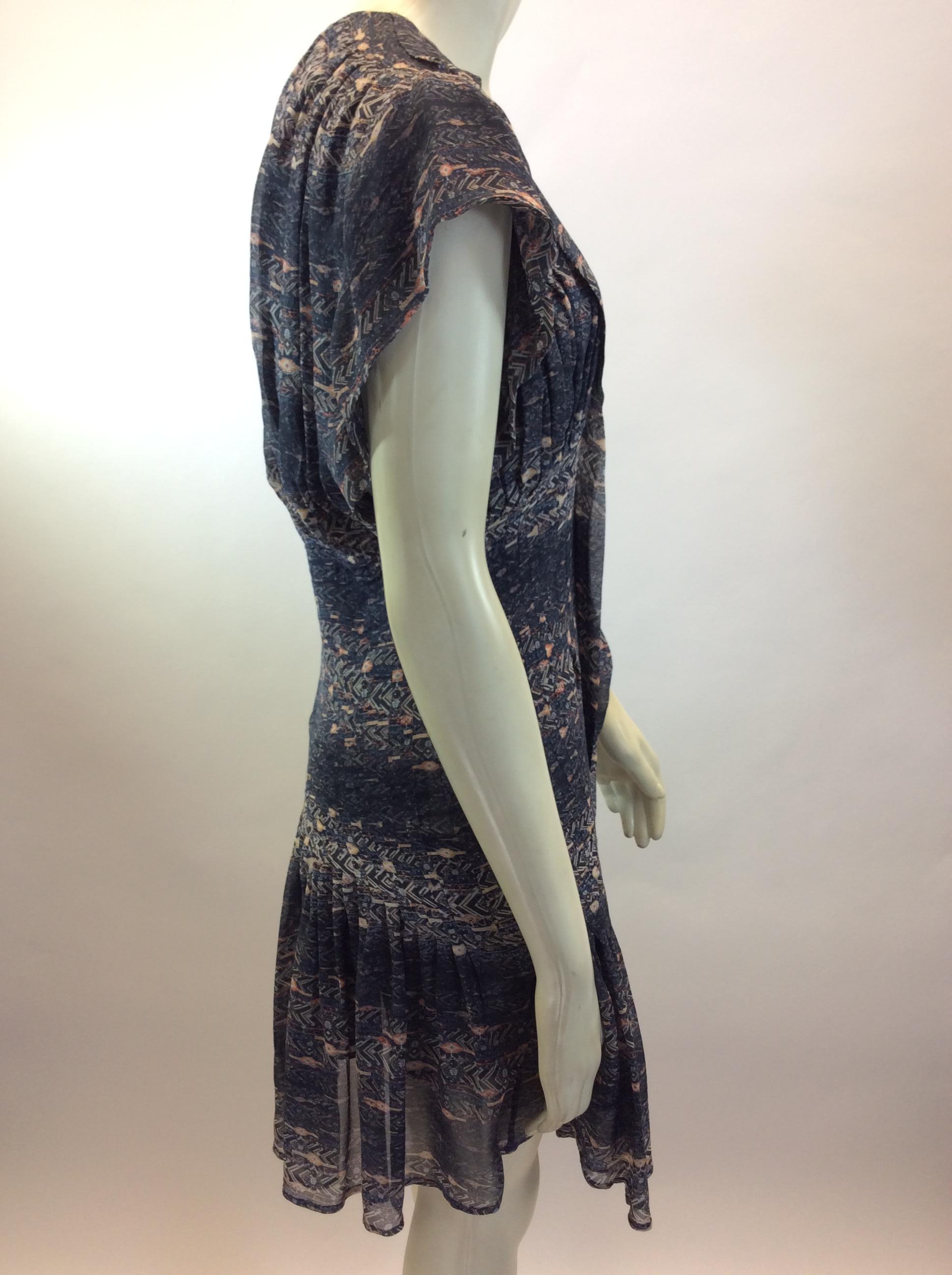 Isabel Marant Blue Print Silk Dress In Excellent Condition For Sale In Narberth, PA