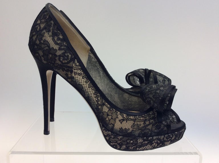 Valentino Black Lace Bow Heels For Sale at 1stDibs