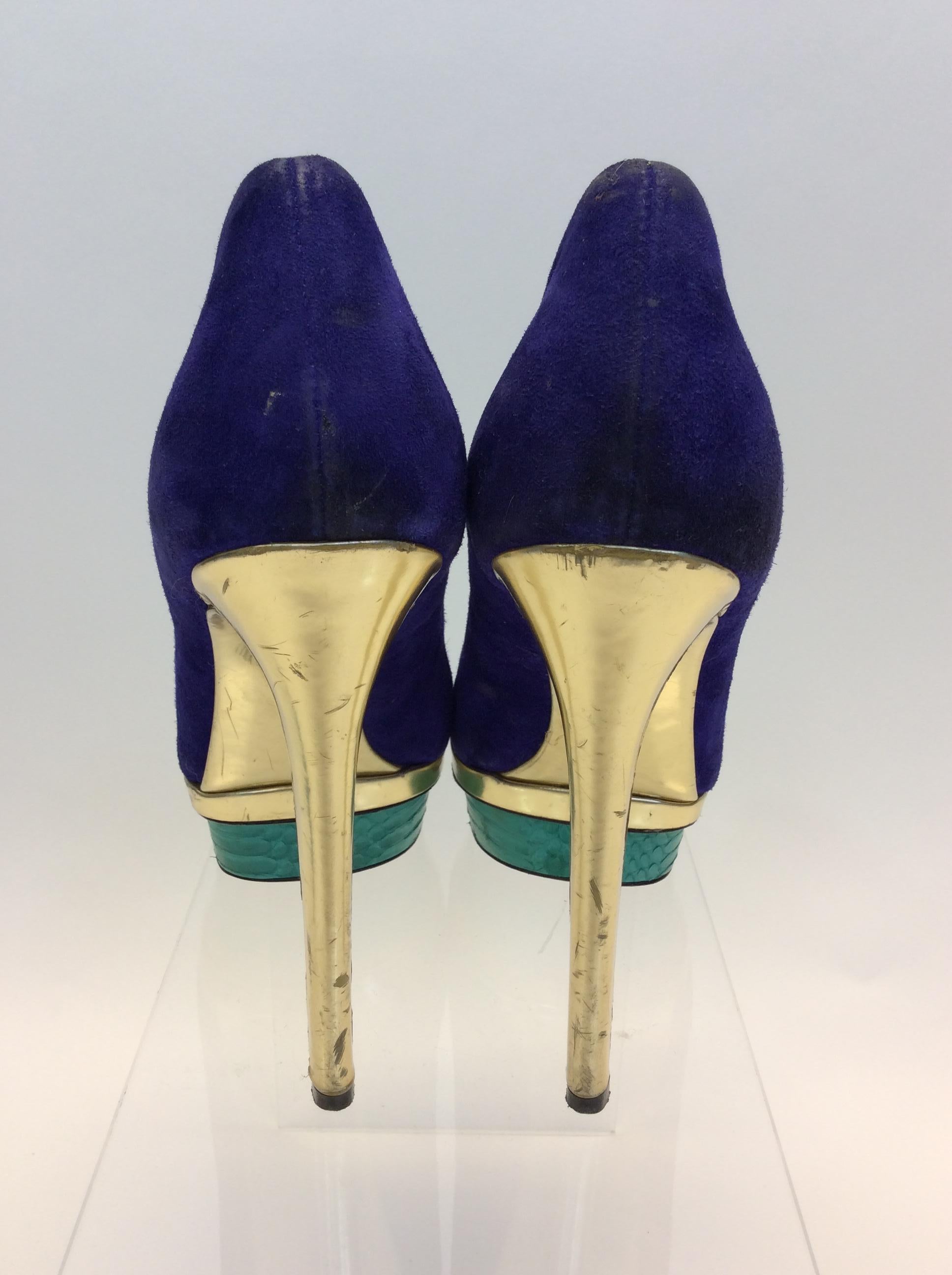 Purple Brian Atwood Multi-Colored Suede Heels For Sale