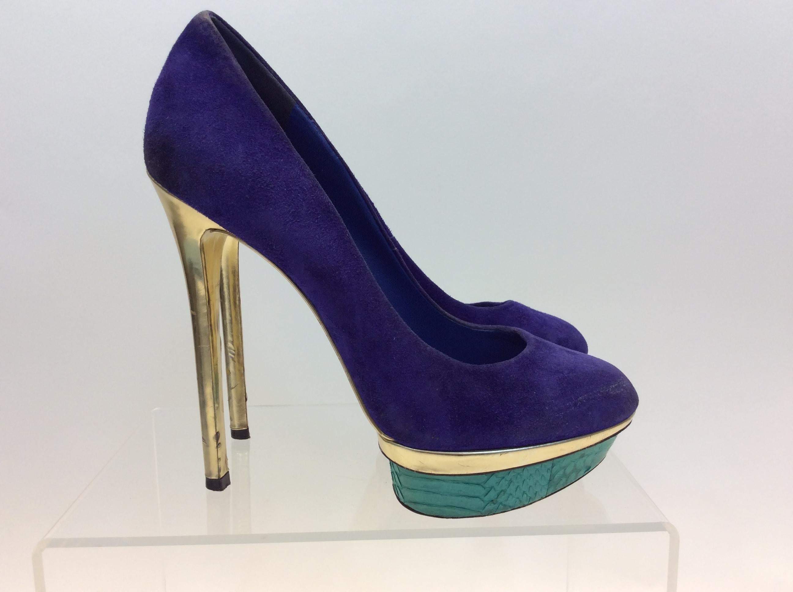 Brian Atwood Multi-Colored Suede Heels In Fair Condition For Sale In Narberth, PA