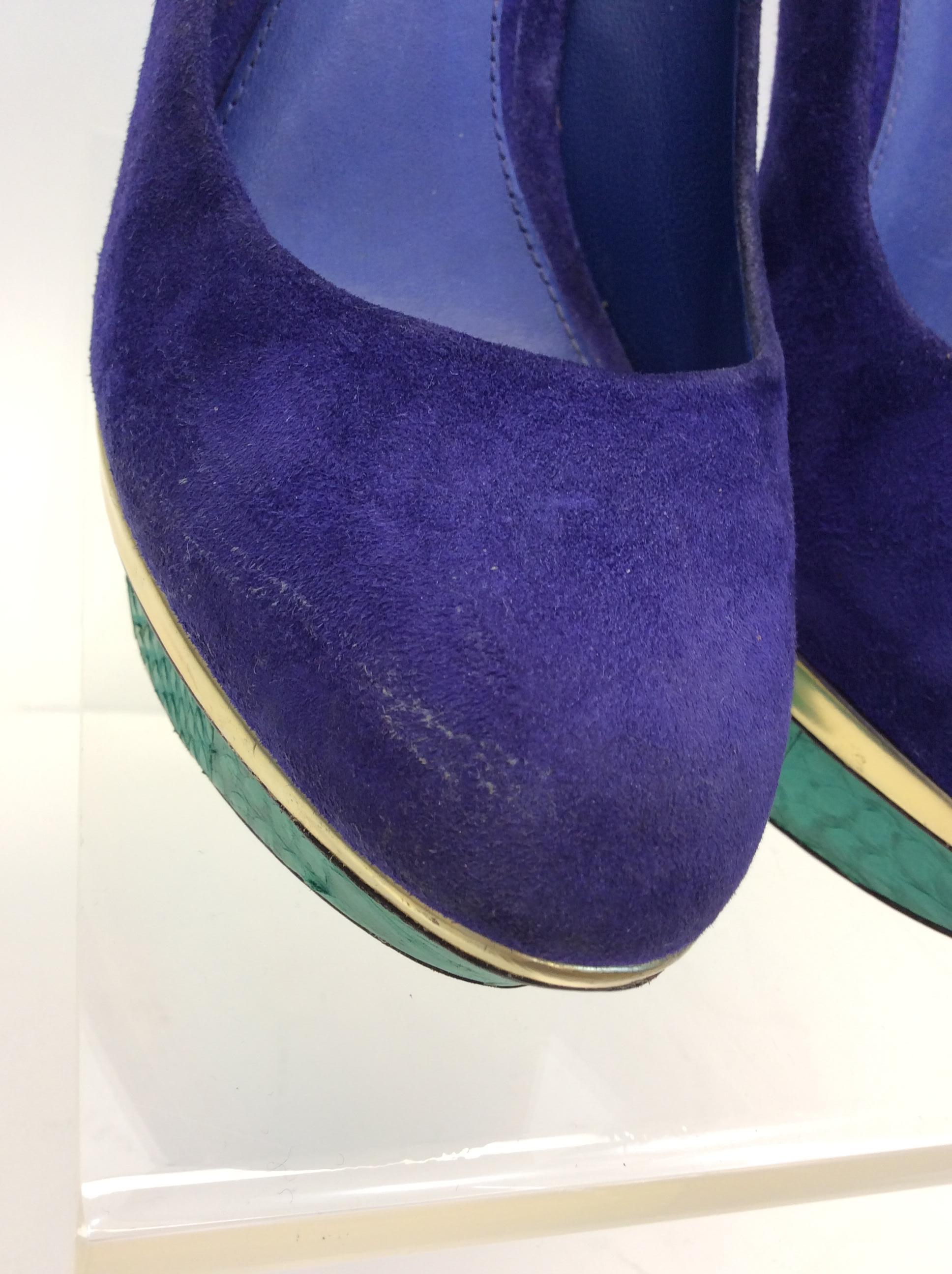 Brian Atwood Multi-Colored Suede Heels For Sale 1