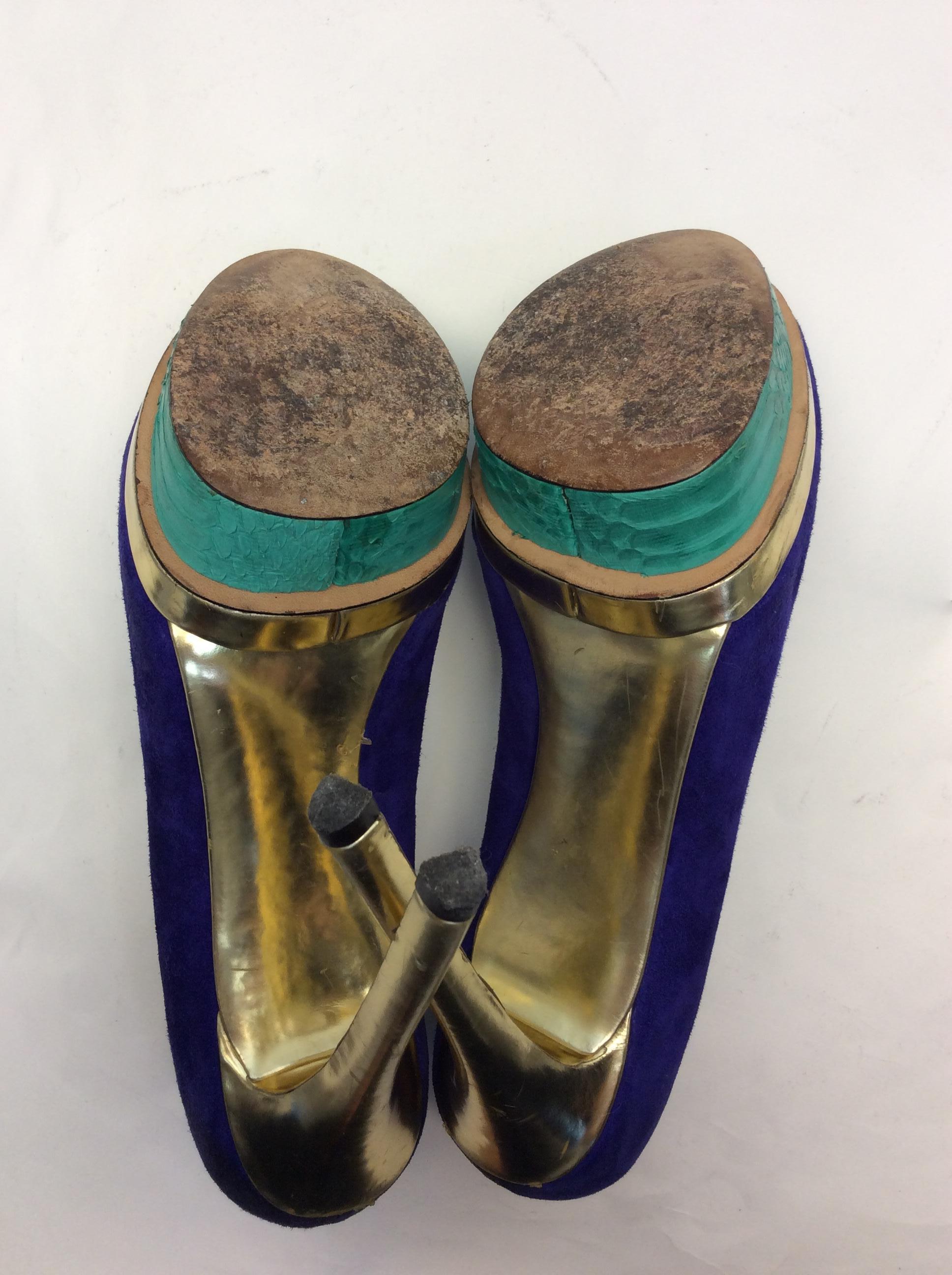 Brian Atwood Multi-Colored Suede Heels For Sale 4