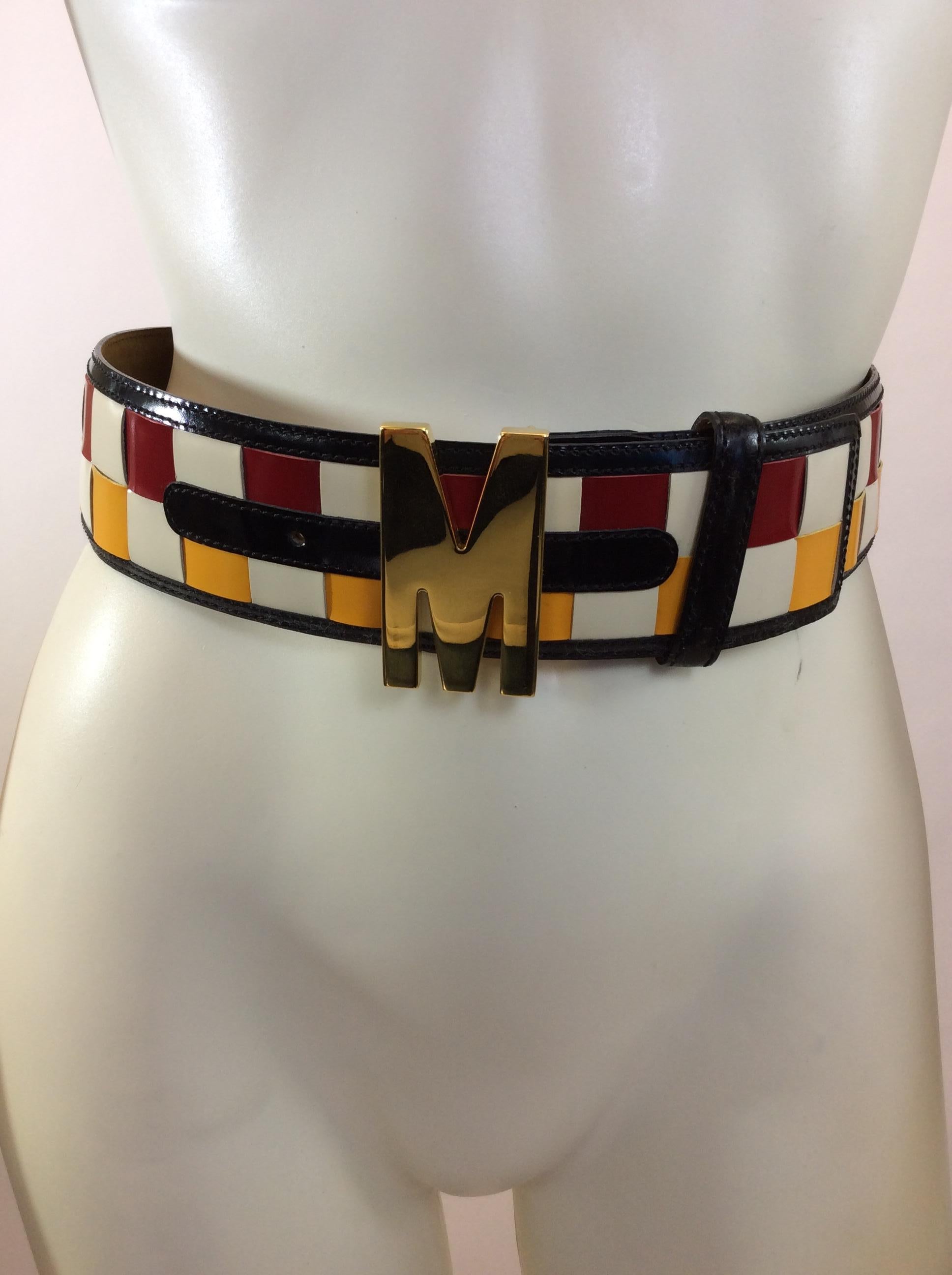 Moschino Red, Yellow, White, and Black Checkered Belt
$165
Made in Italy
Leather
Size 38
30”
