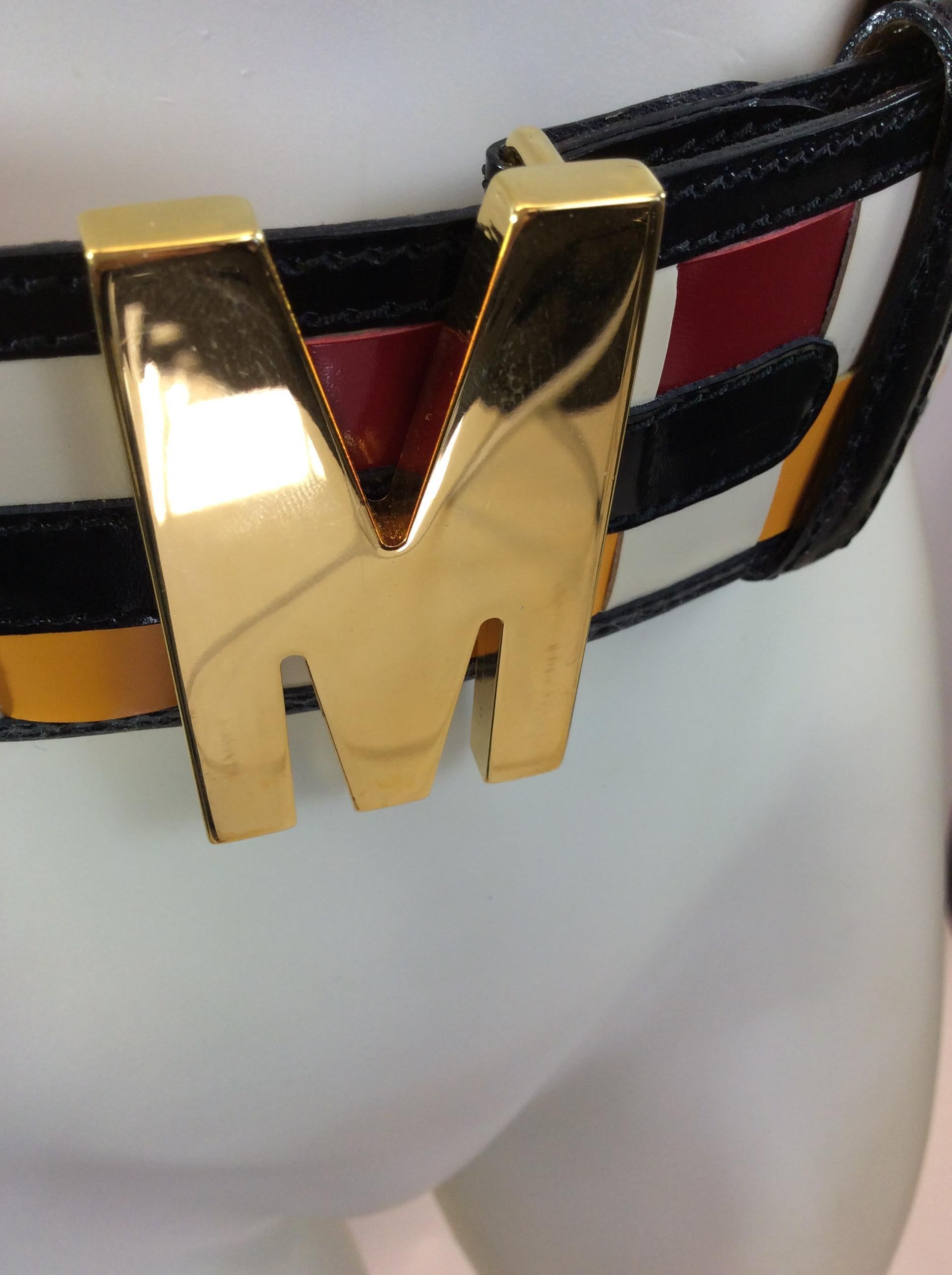 Moschino Red, Yellow, White, and Black Checkered Belt In Excellent Condition For Sale In Narberth, PA