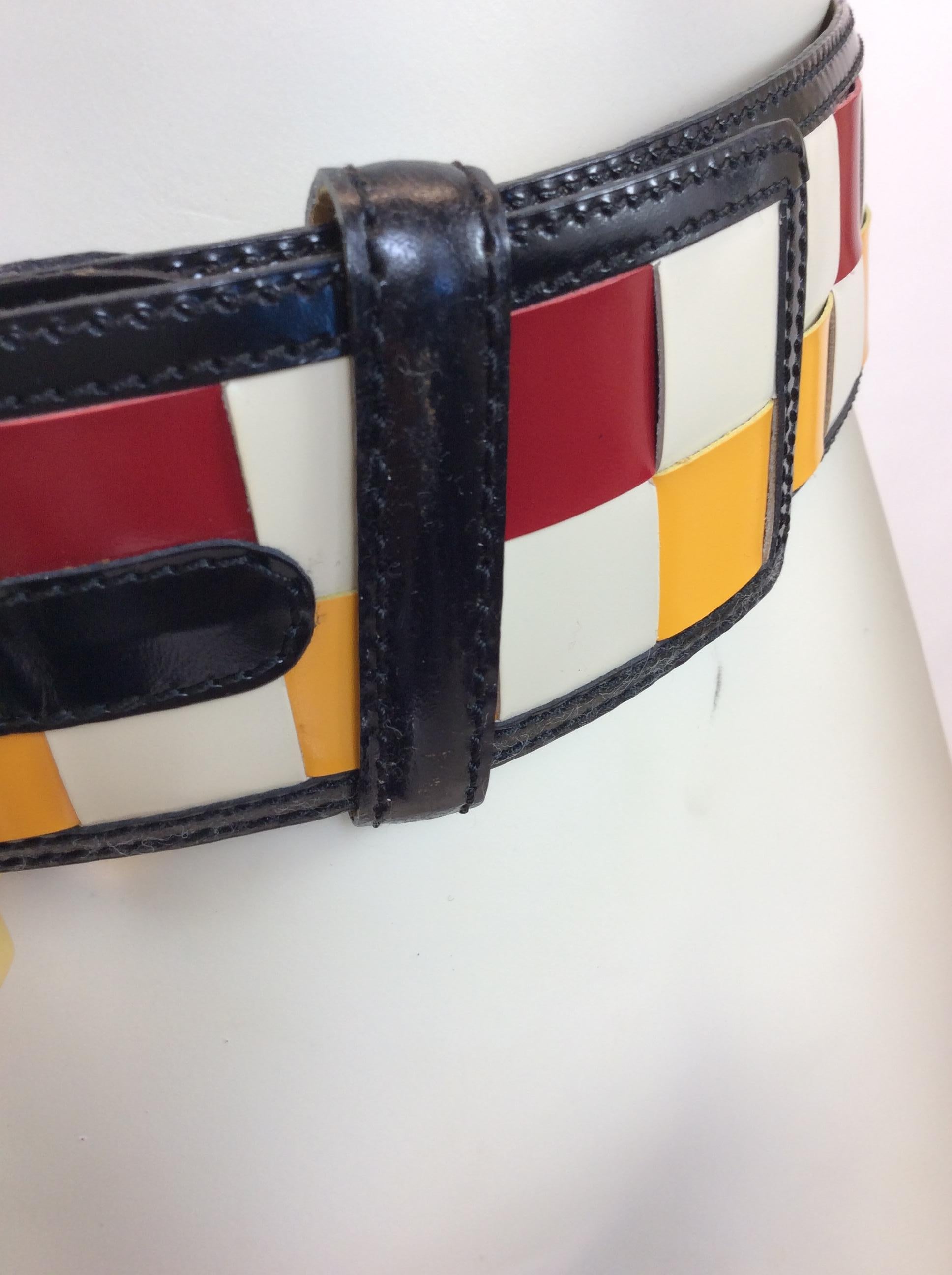 Women's Moschino Red, Yellow, White, and Black Checkered Belt For Sale
