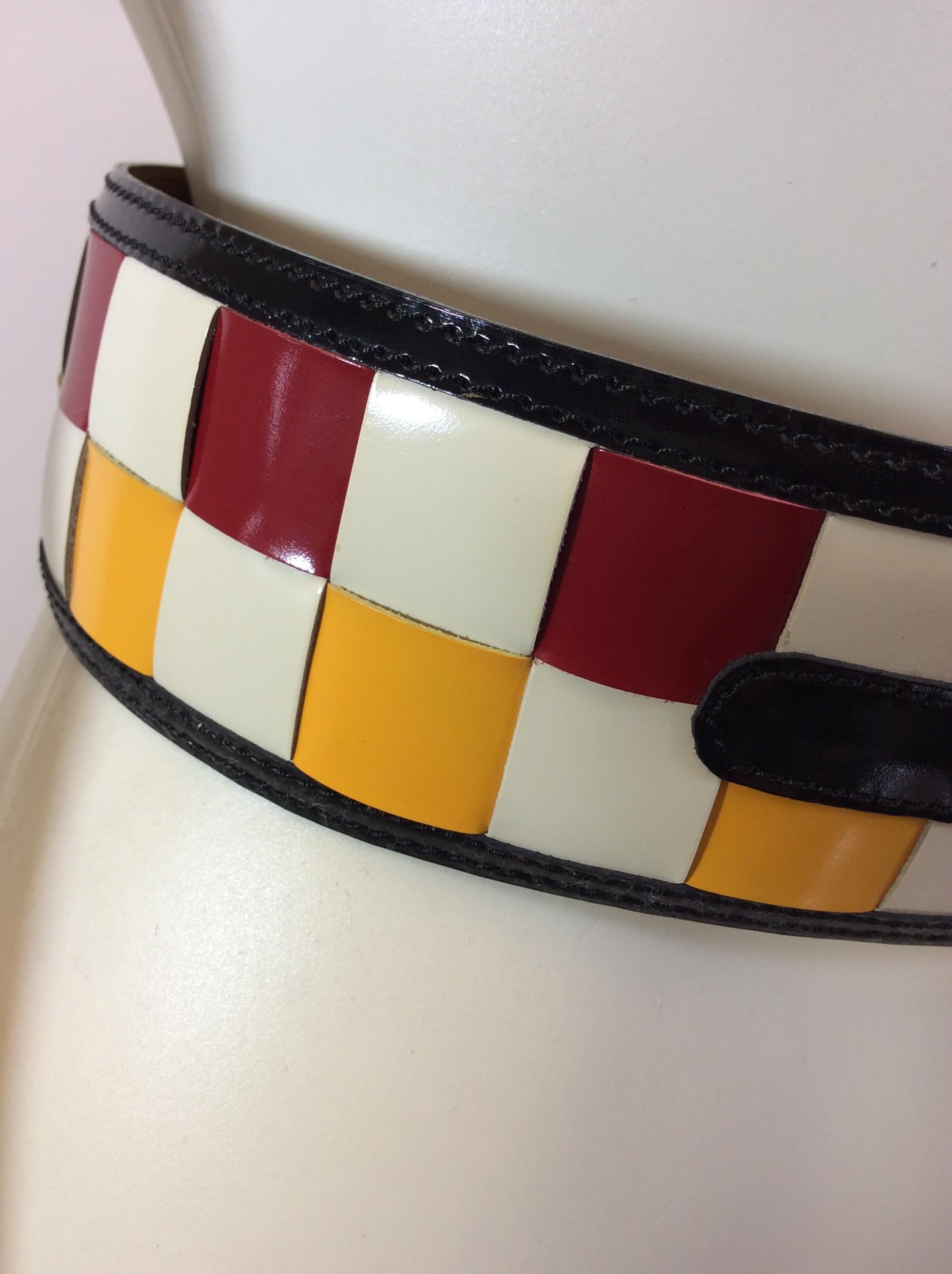 Moschino Red, Yellow, White, and Black Checkered Belt For Sale 4