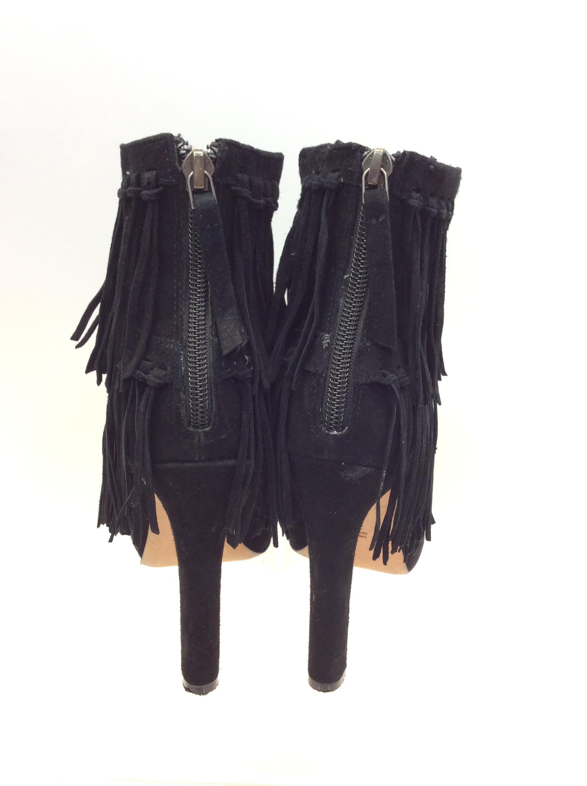 Jean-Michel Cazabat Black Suede Fringe Bootie In Excellent Condition For Sale In Narberth, PA
