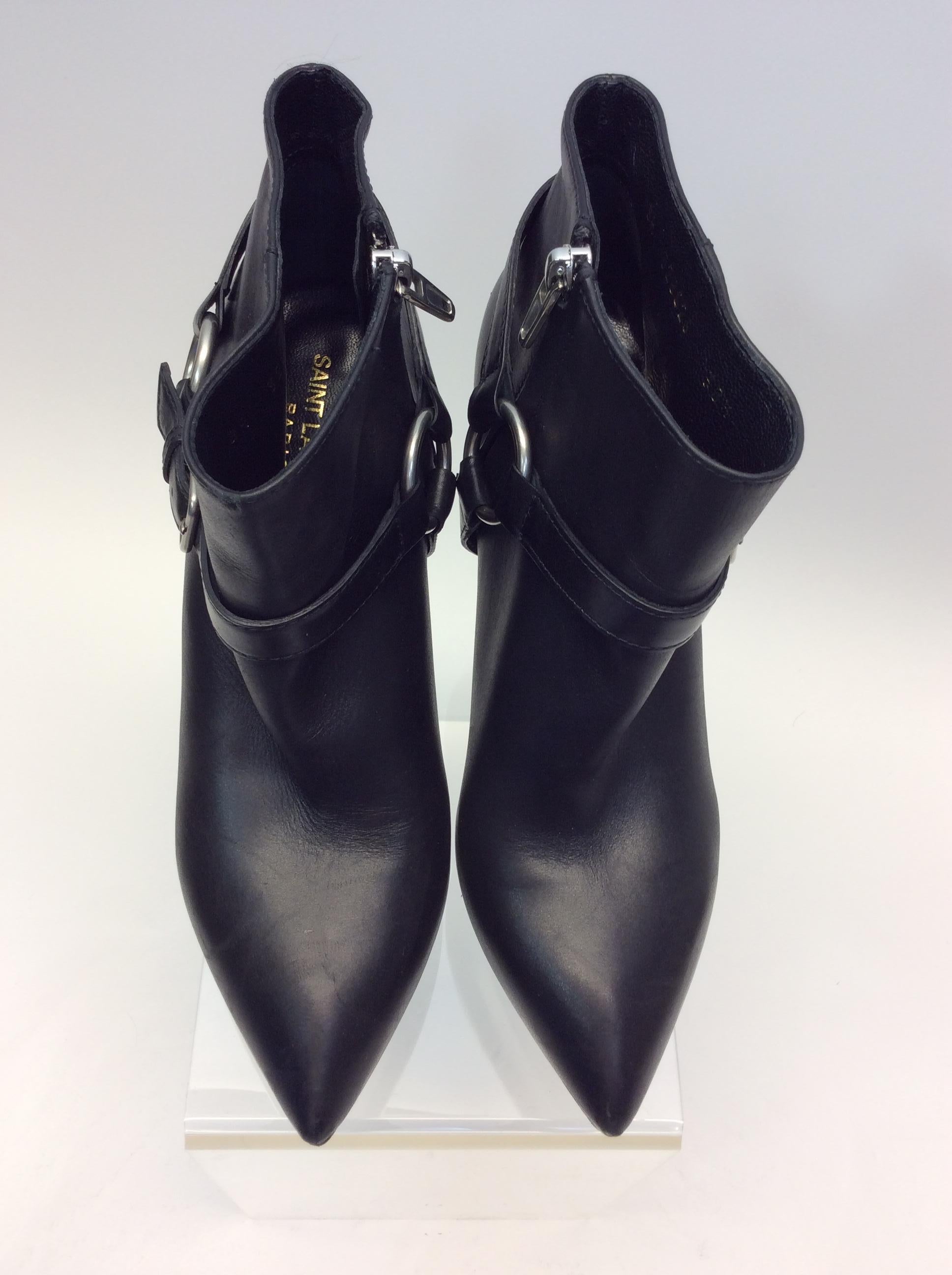 Saint Laurent Black Leather Bootie For Sale 1