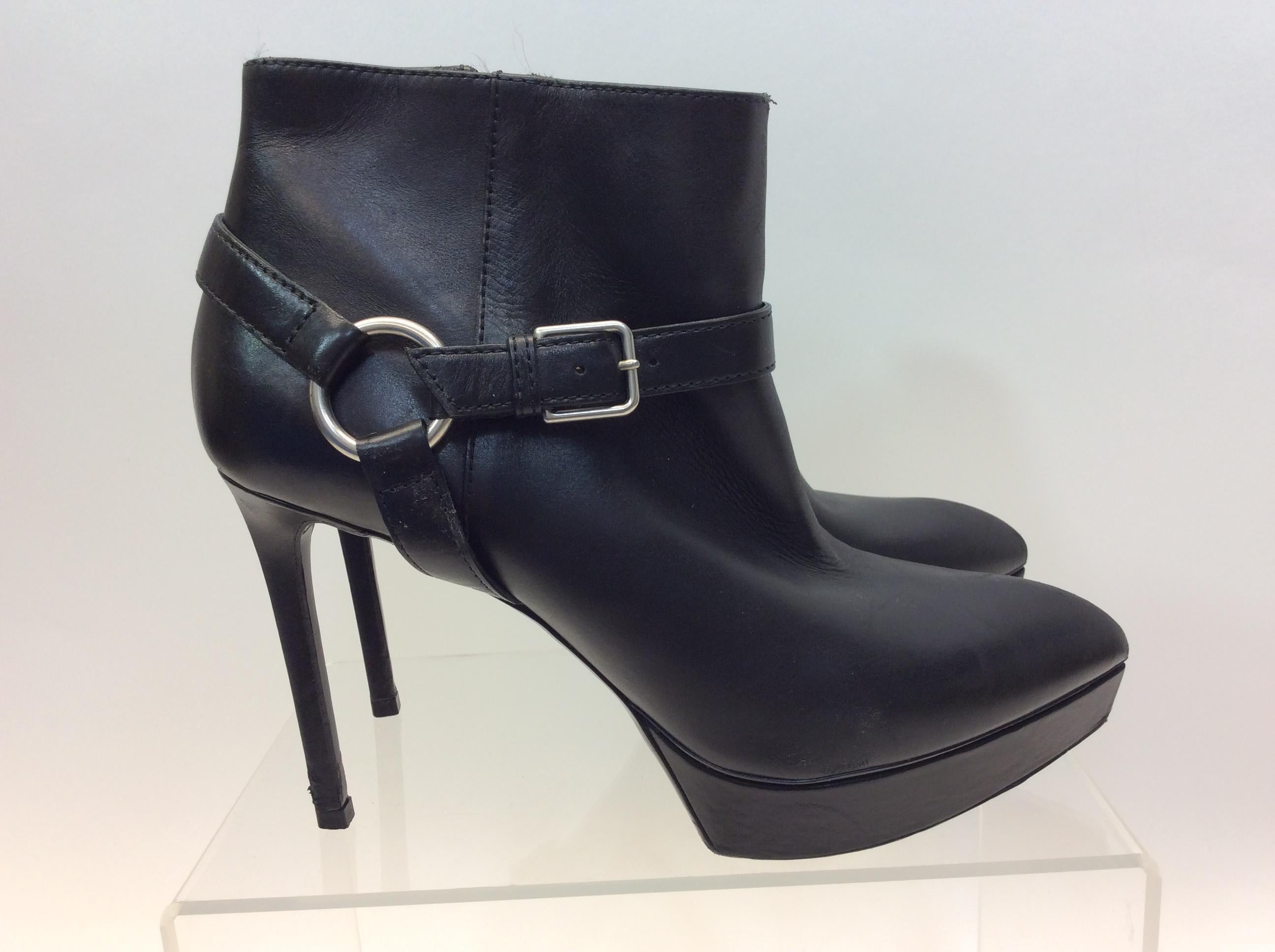 Women's Saint Laurent Black Leather Bootie For Sale