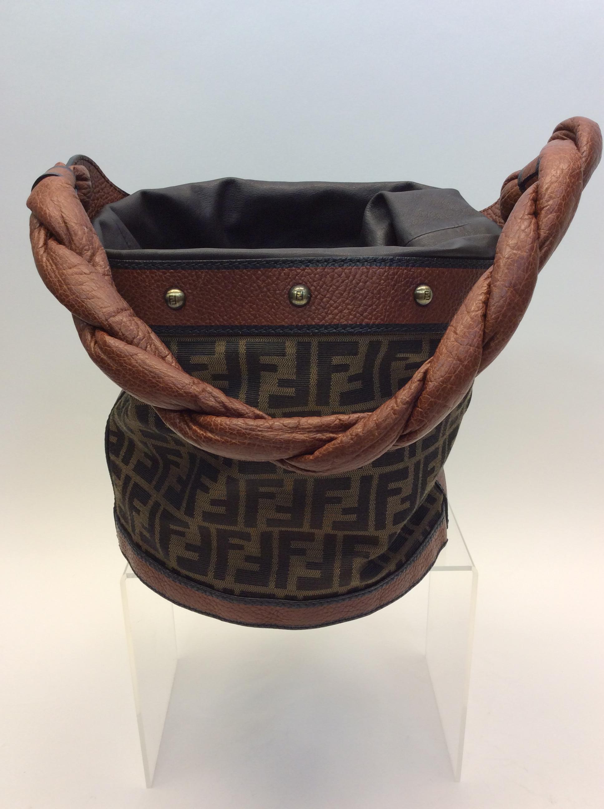 Black Fendi Monogram Brown Drawstring Bucket Bag For Sale