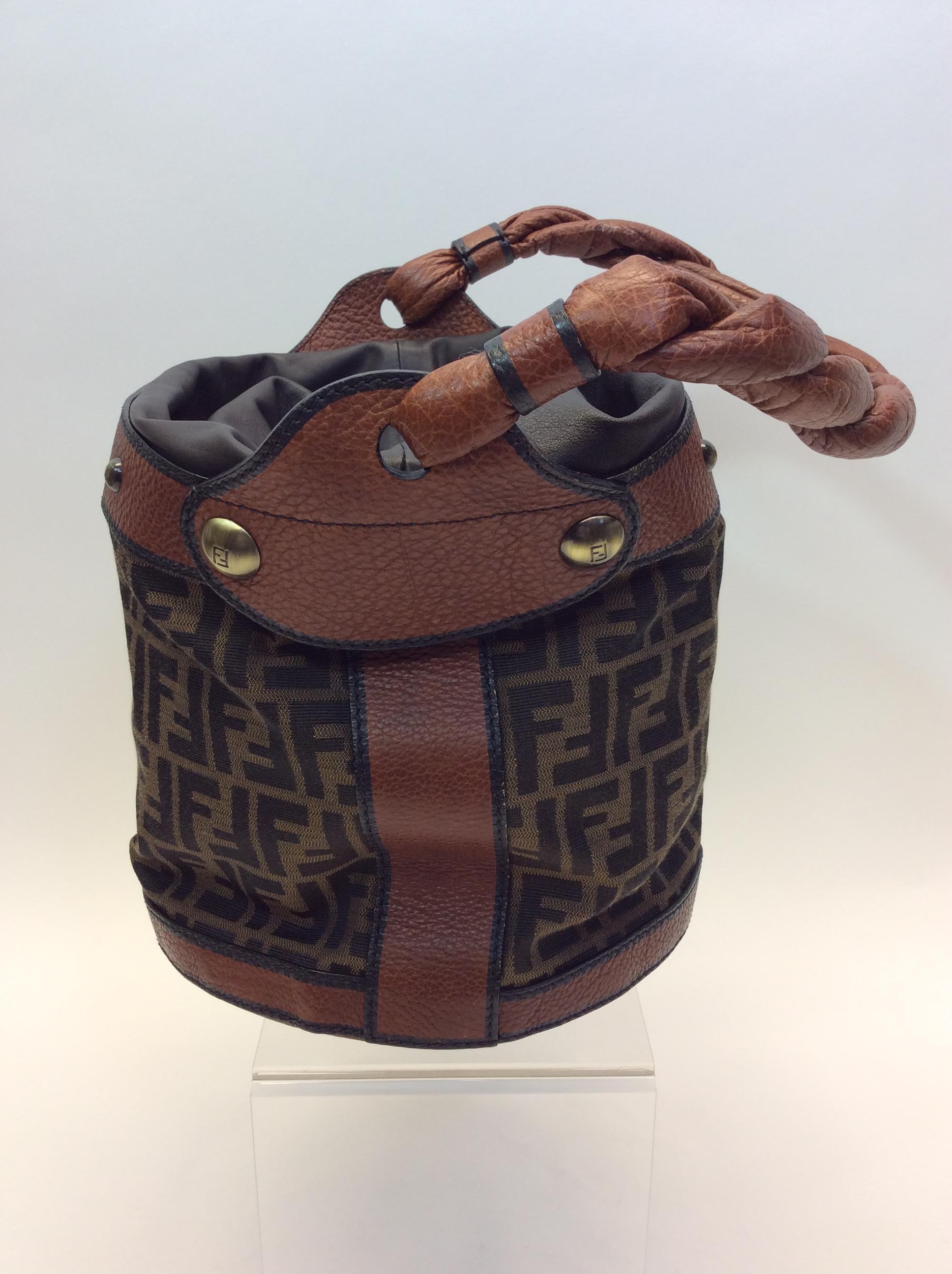 Fendi Monogram Brown Drawstring Bucket Bag In Excellent Condition For Sale In Narberth, PA