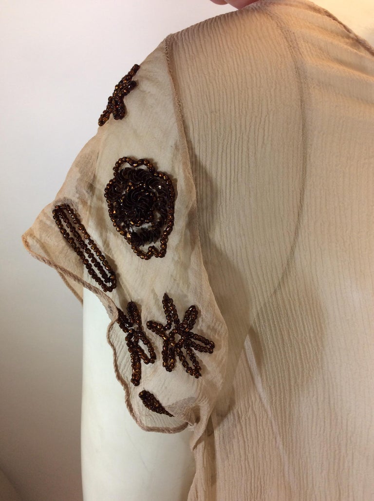 Bonnie Strauss Tan Beaded Sheer Silk Blouse For Sale at 1stDibs | tan ...