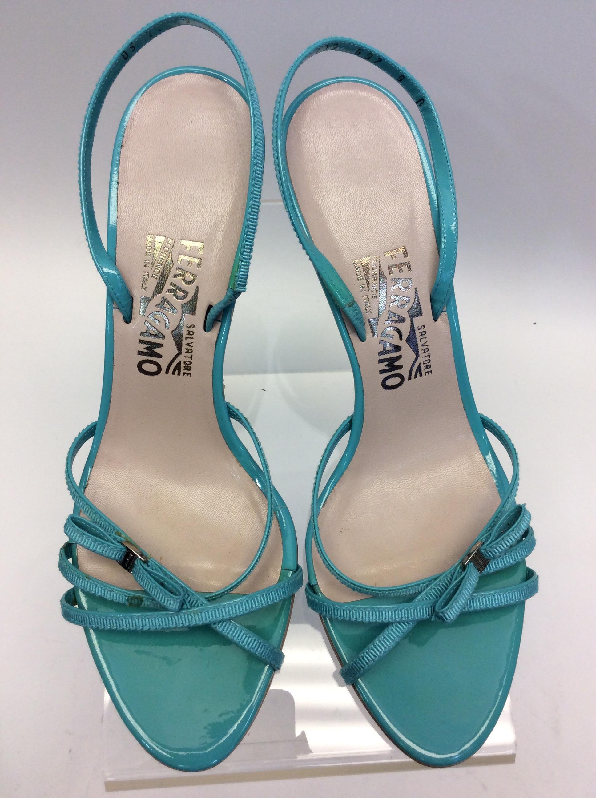Salvatore Ferragamo Turquoise Strappy Sandal For Sale 1