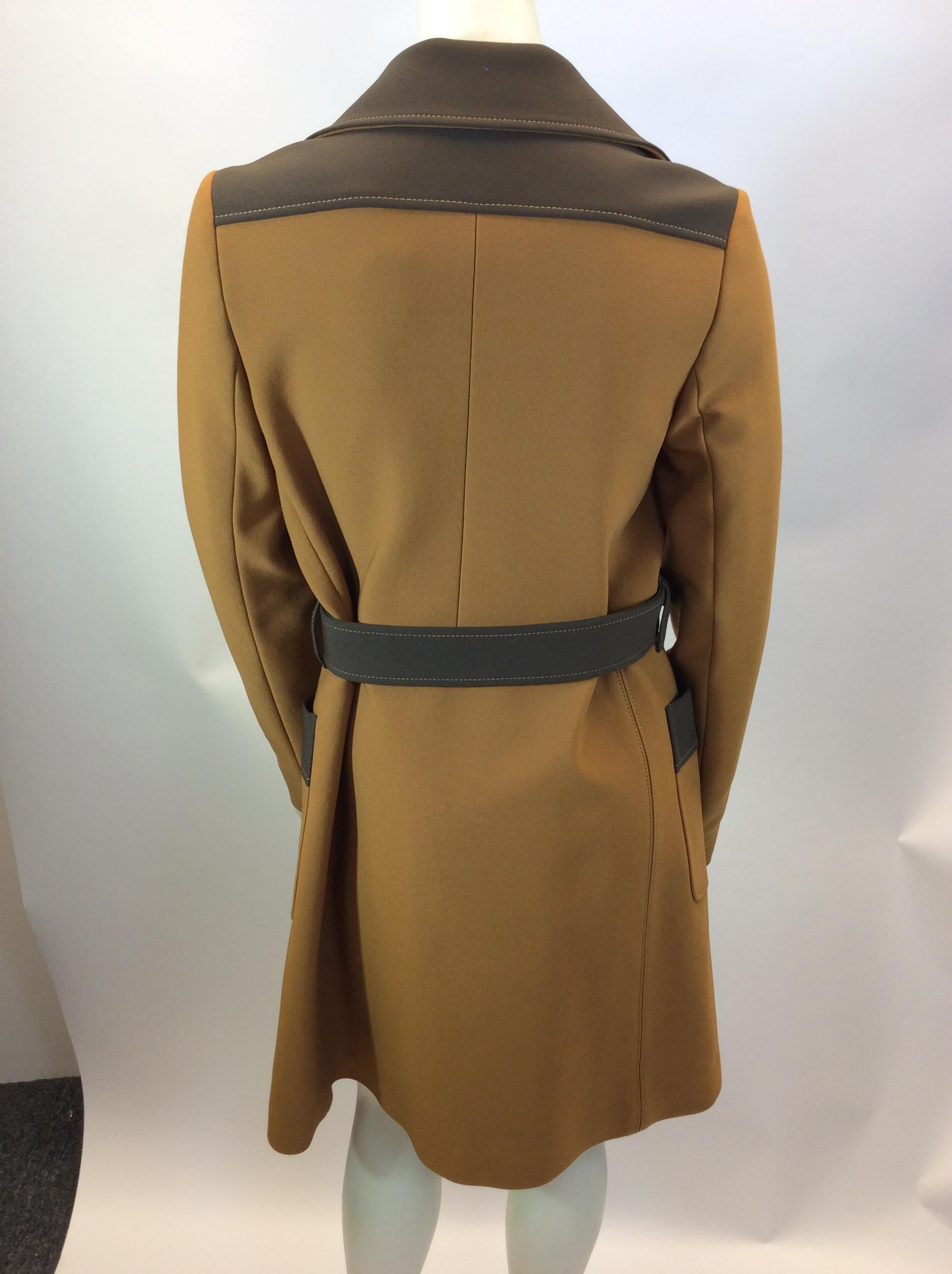 Prada Tan and Brown Belted Coat In Excellent Condition For Sale In Narberth, PA
