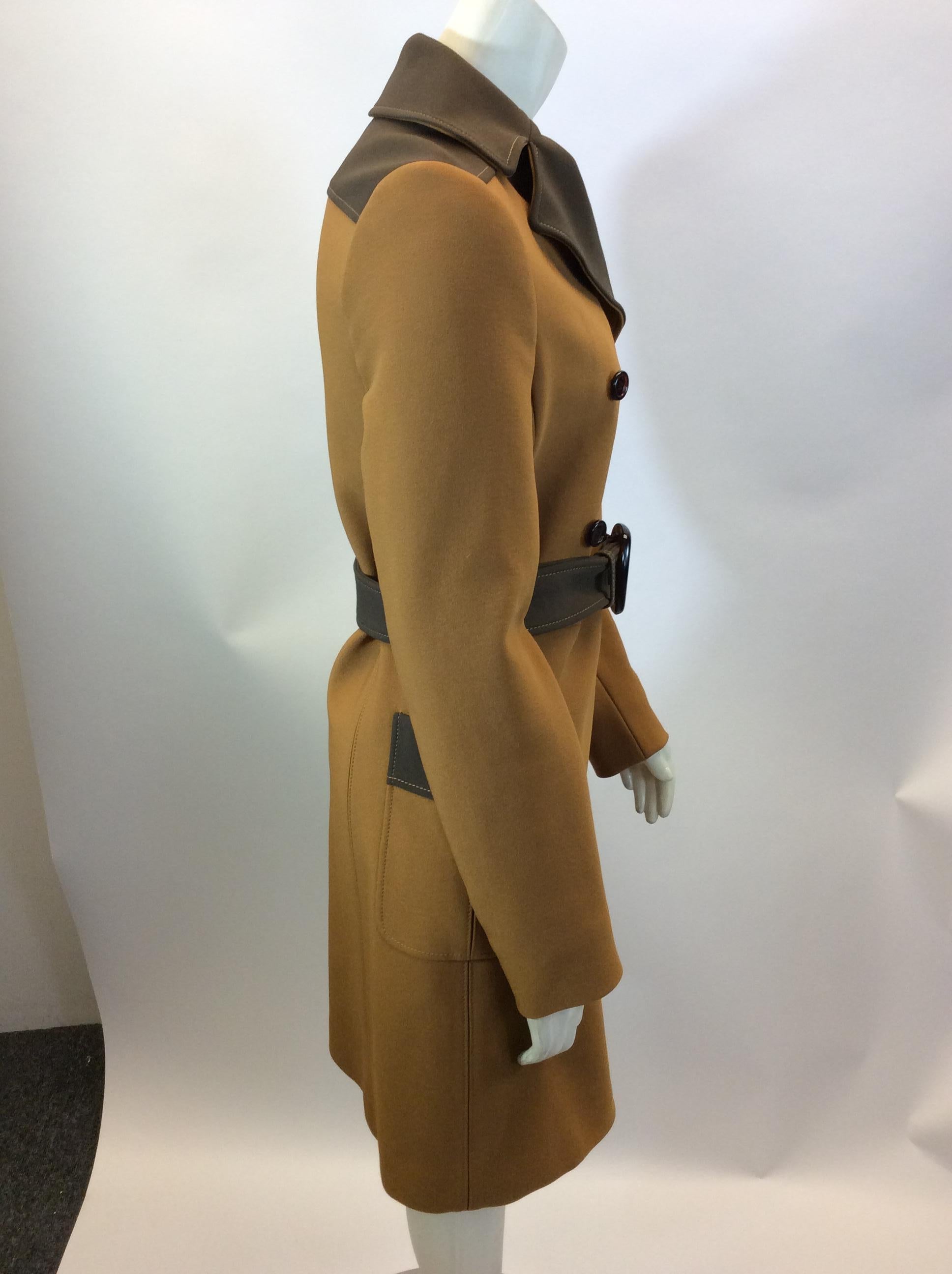 Women's Prada Tan and Brown Belted Coat For Sale